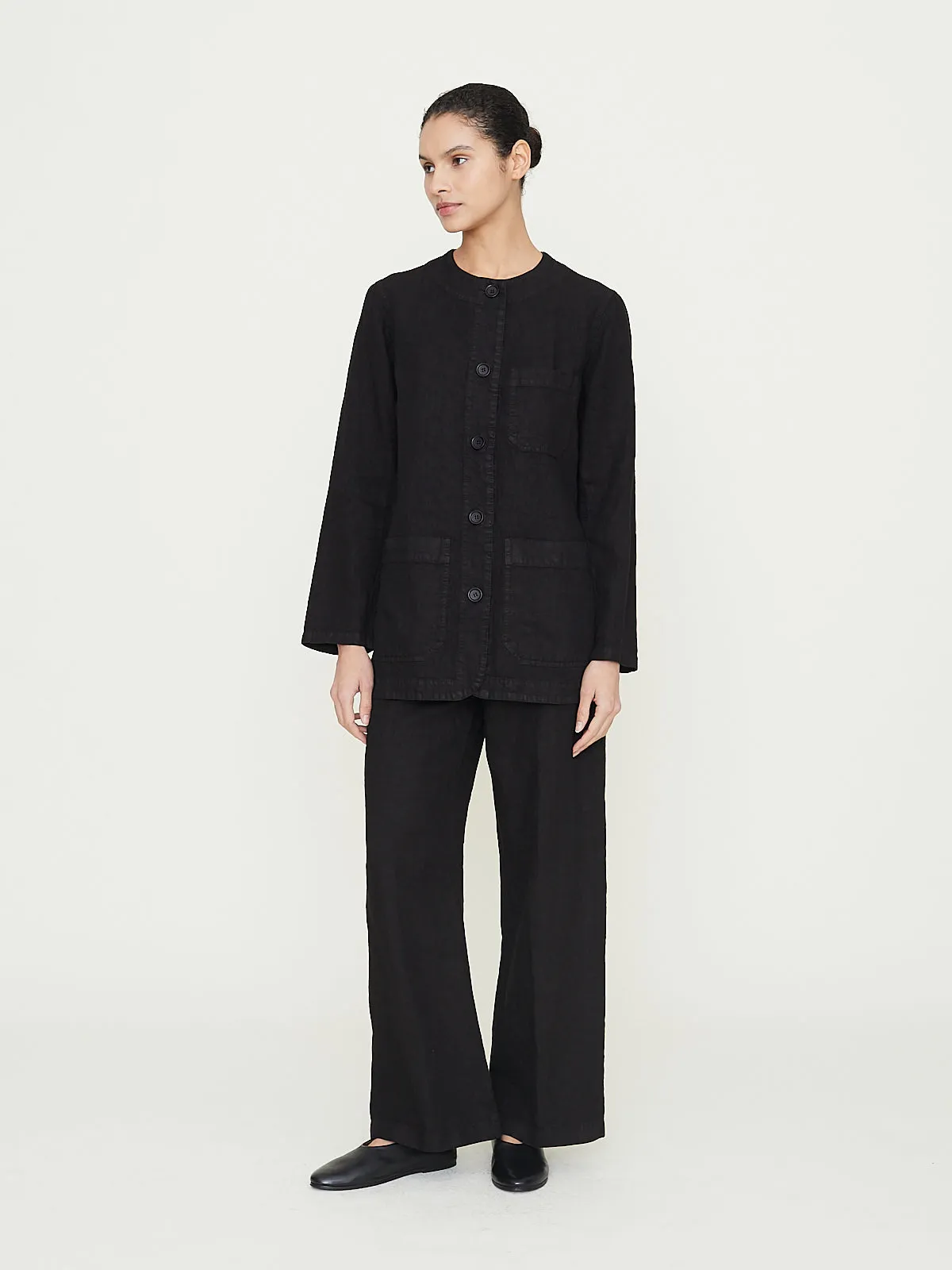 Linen Shirt Jacket in Black