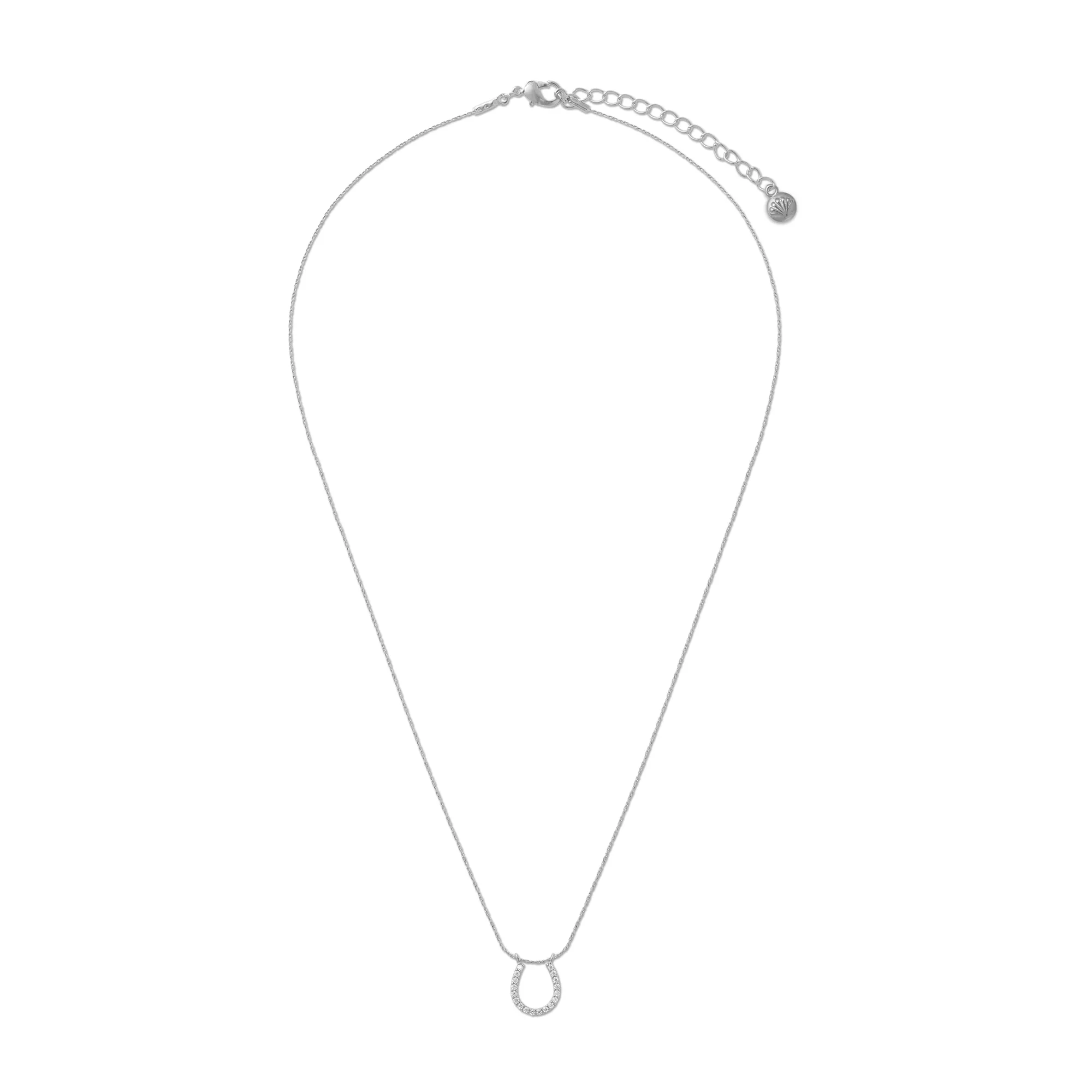 Lucky Horseshoe Pave Charm Necklace - Silver