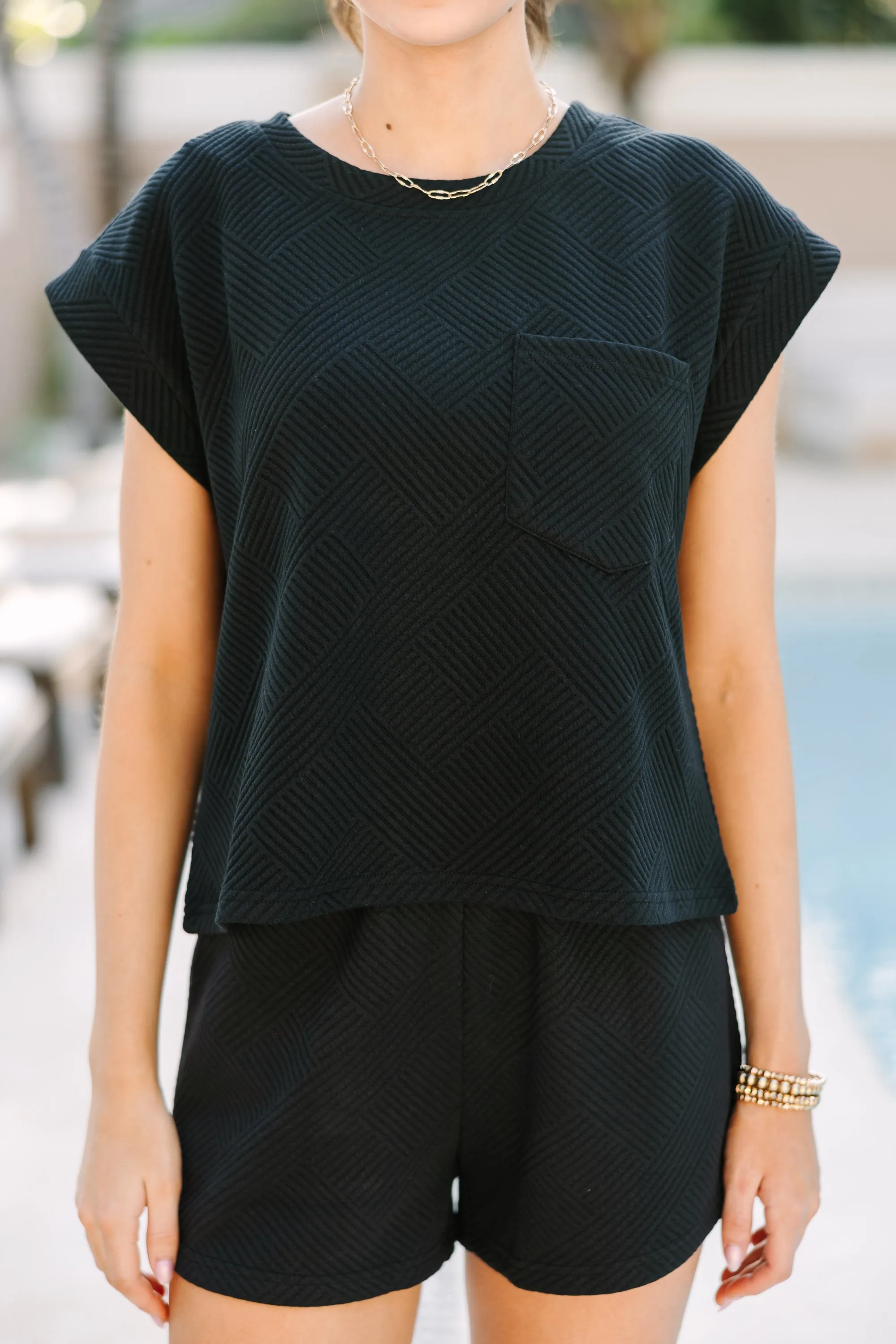 Make Your Day Black Textured Tee