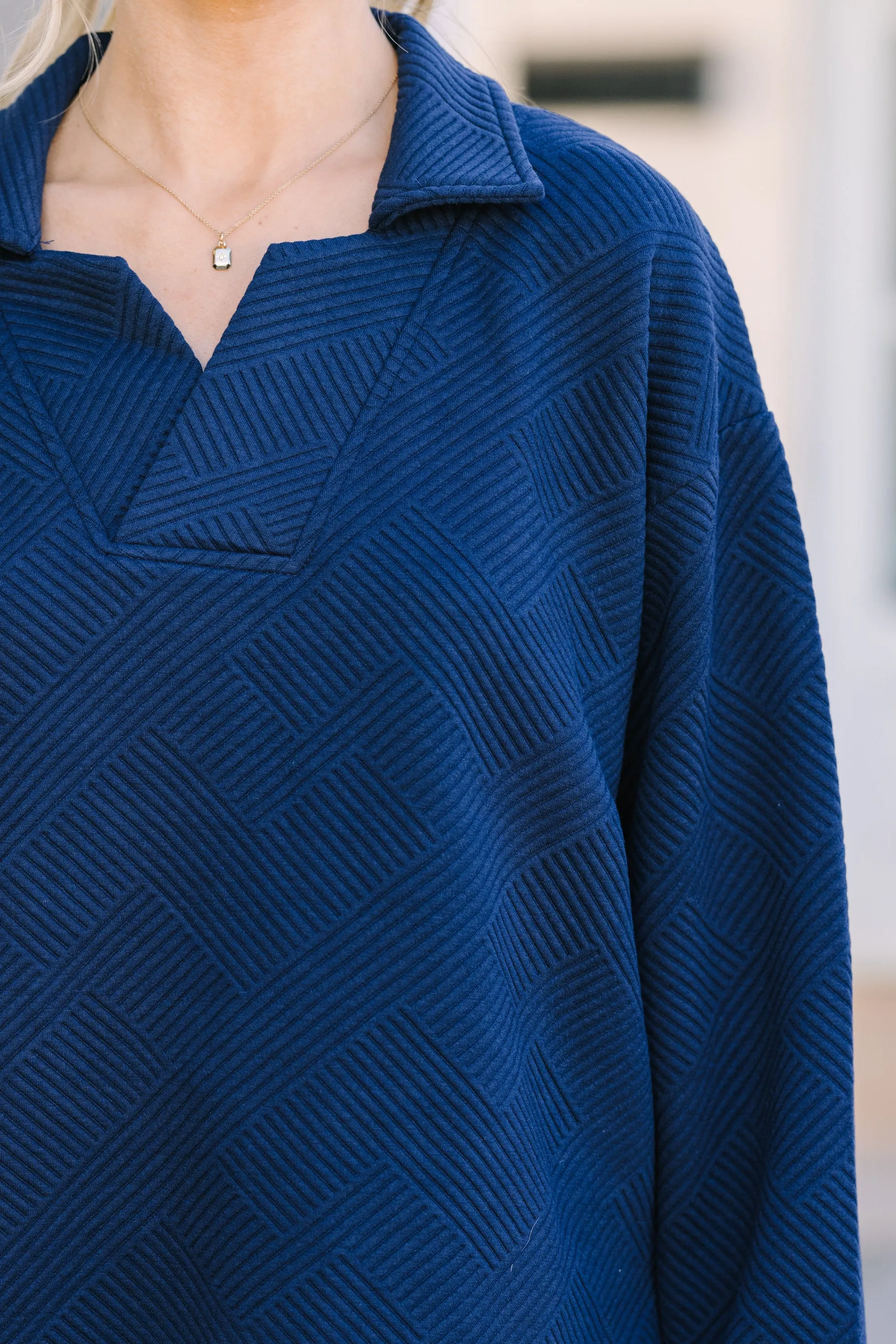 Make Your Day Navy Blue Textured Top