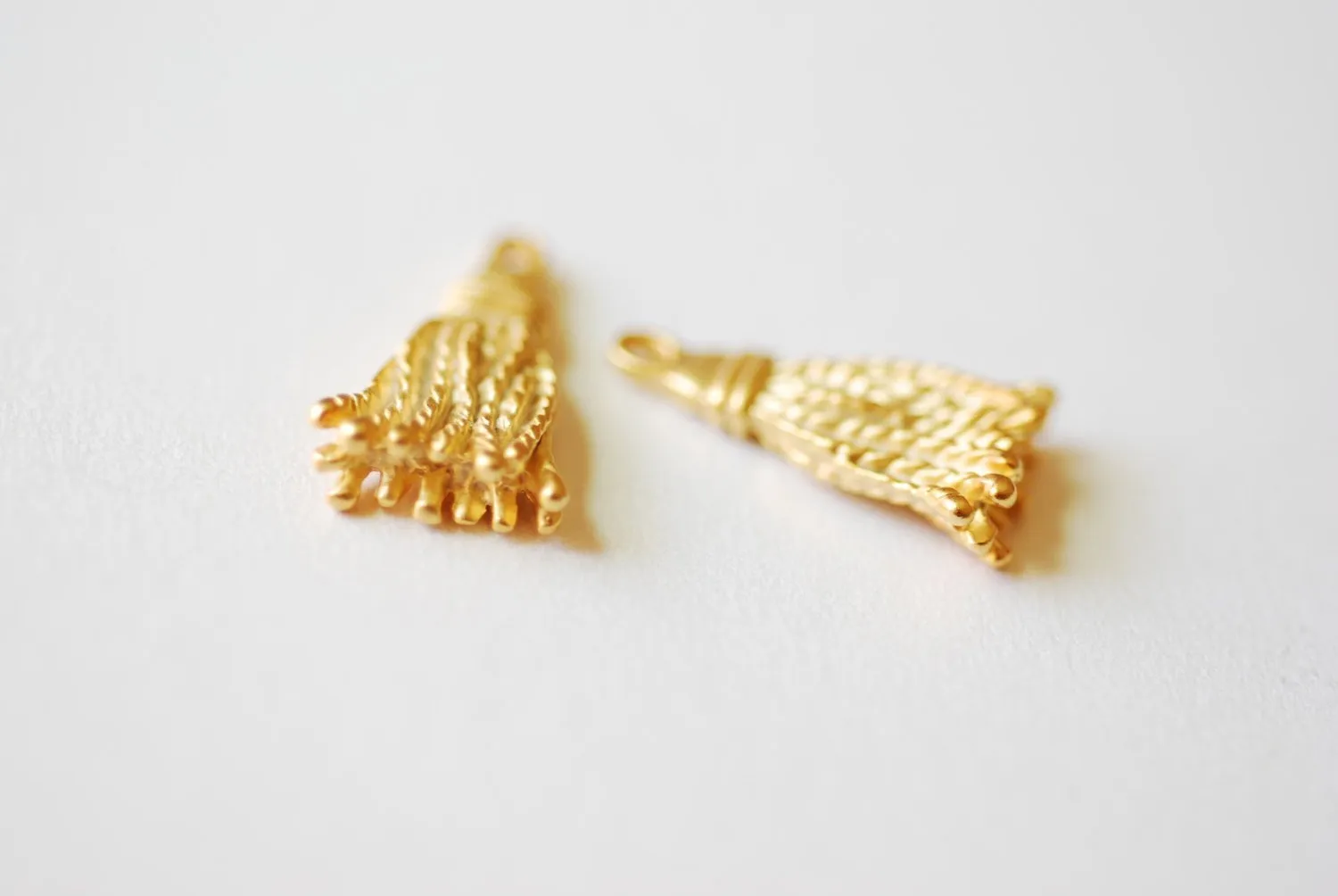 Matte Vermeil Gold Tassel Charm Pendant- 18k gold plated over Sterling Silver Tassel, gold Triangle Charm, Wholesale Beads, Bulk, 245