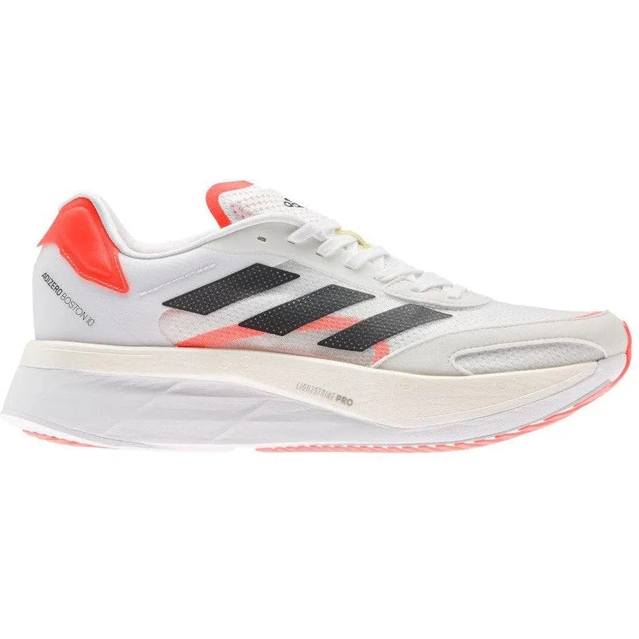 Men's Adidas Adizero Boston 10, Footwear White/Core Black/Solar Red, 12 D Medium