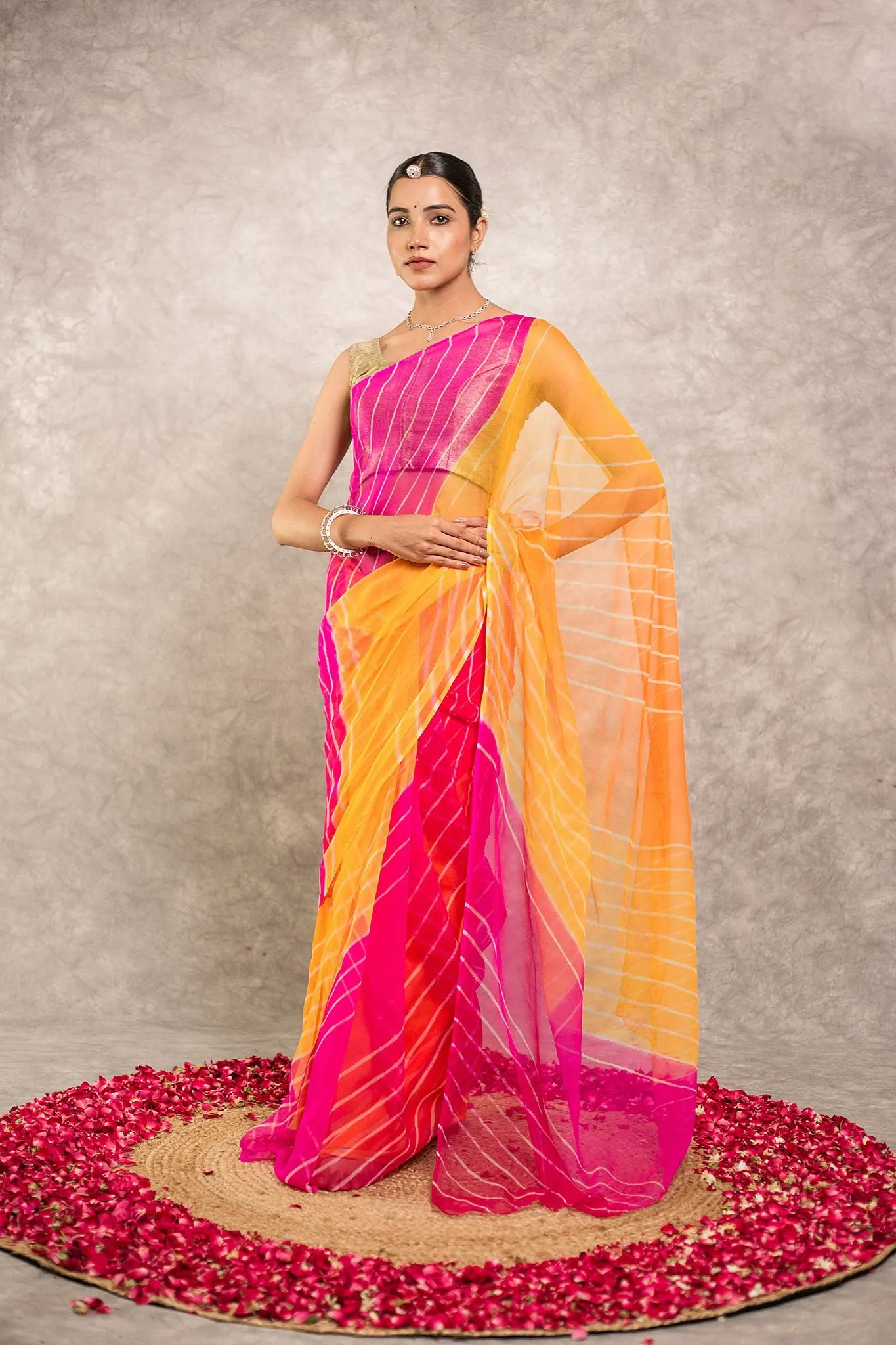 Multi coloured Pure Georgette Lehariya Saree