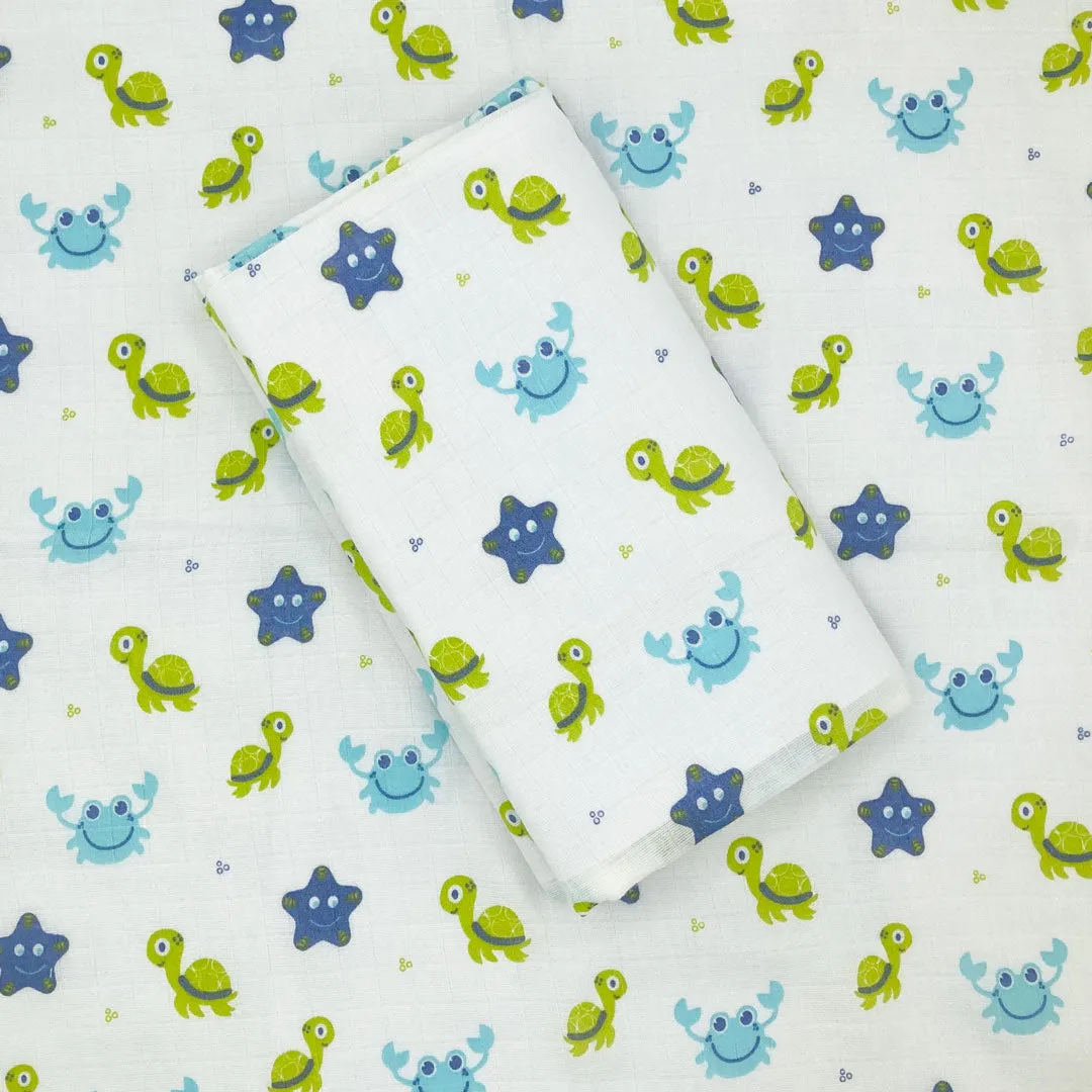 Ocean Star Fish- 100% Organic  Bamboo Cotton Muslin Swaddle -Towel