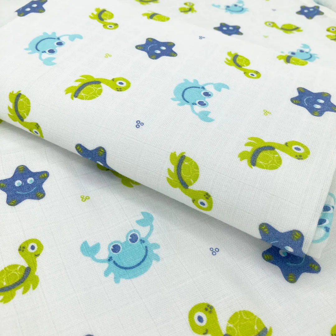 Ocean Star Fish- 100% Organic  Bamboo Cotton Muslin Swaddle -Towel