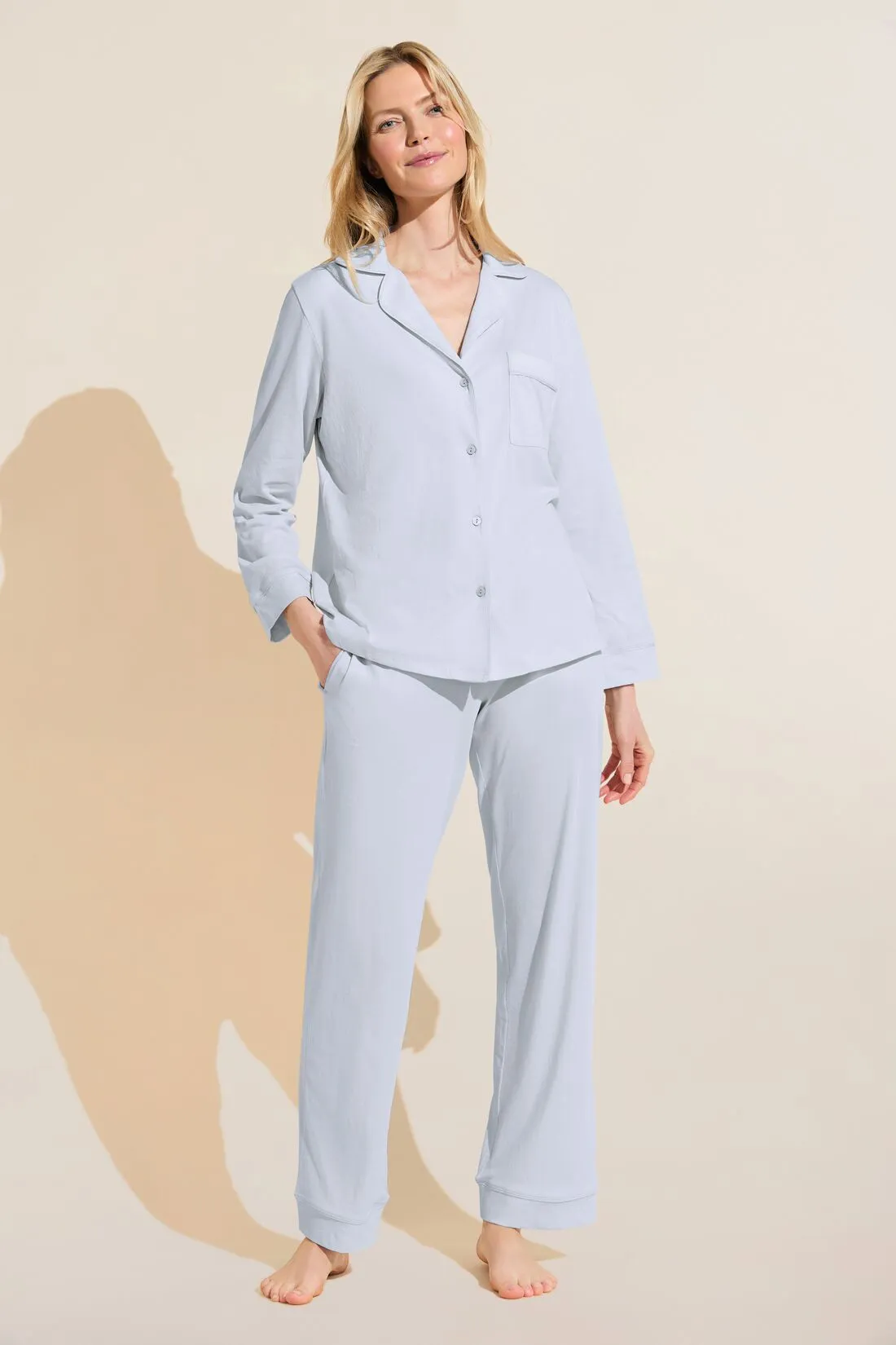 Organic Pima Cotton Notch Collar Top & Pant PJ Set