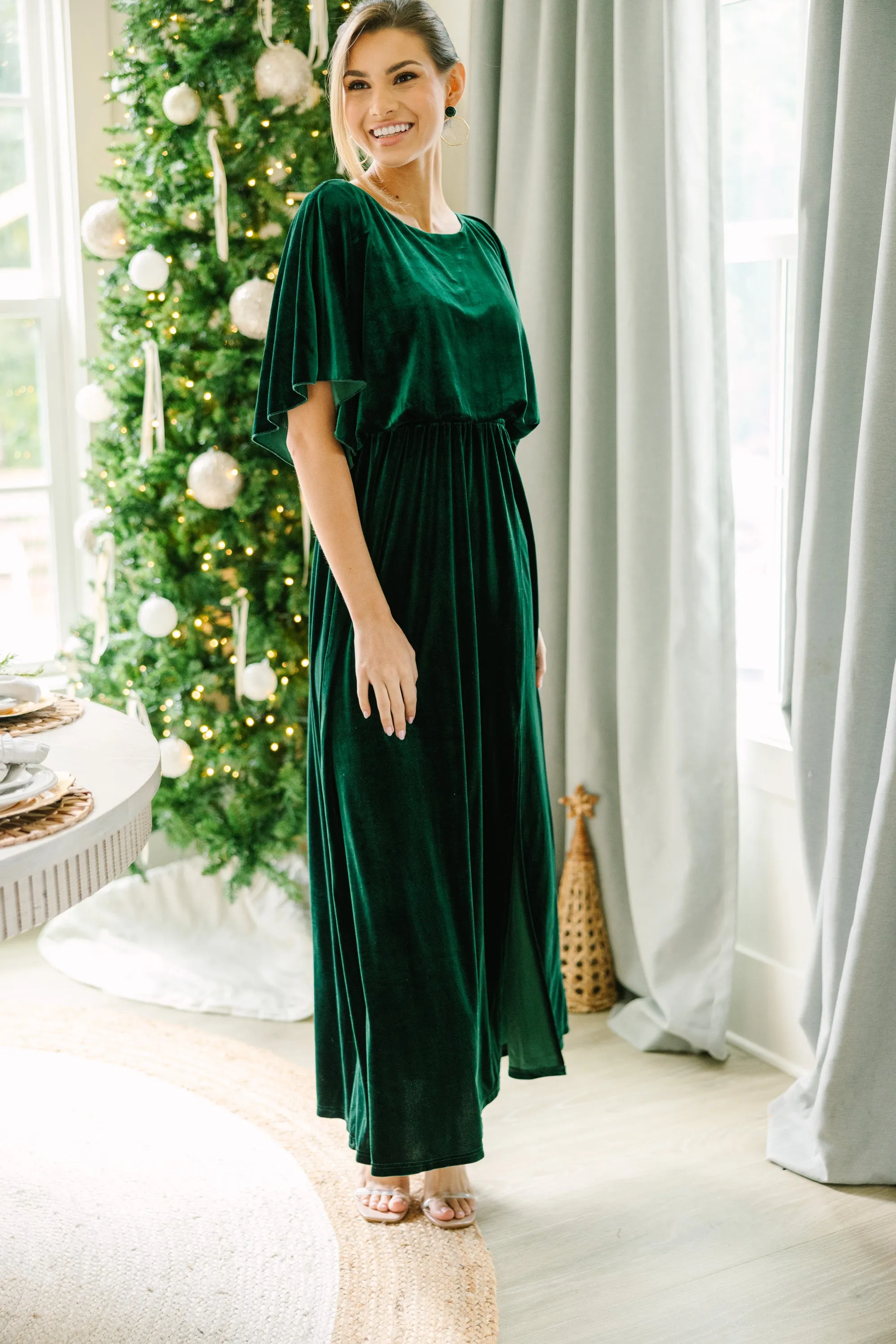 Out On The Dance Floor Emerald Green Velvet Maxi Dress