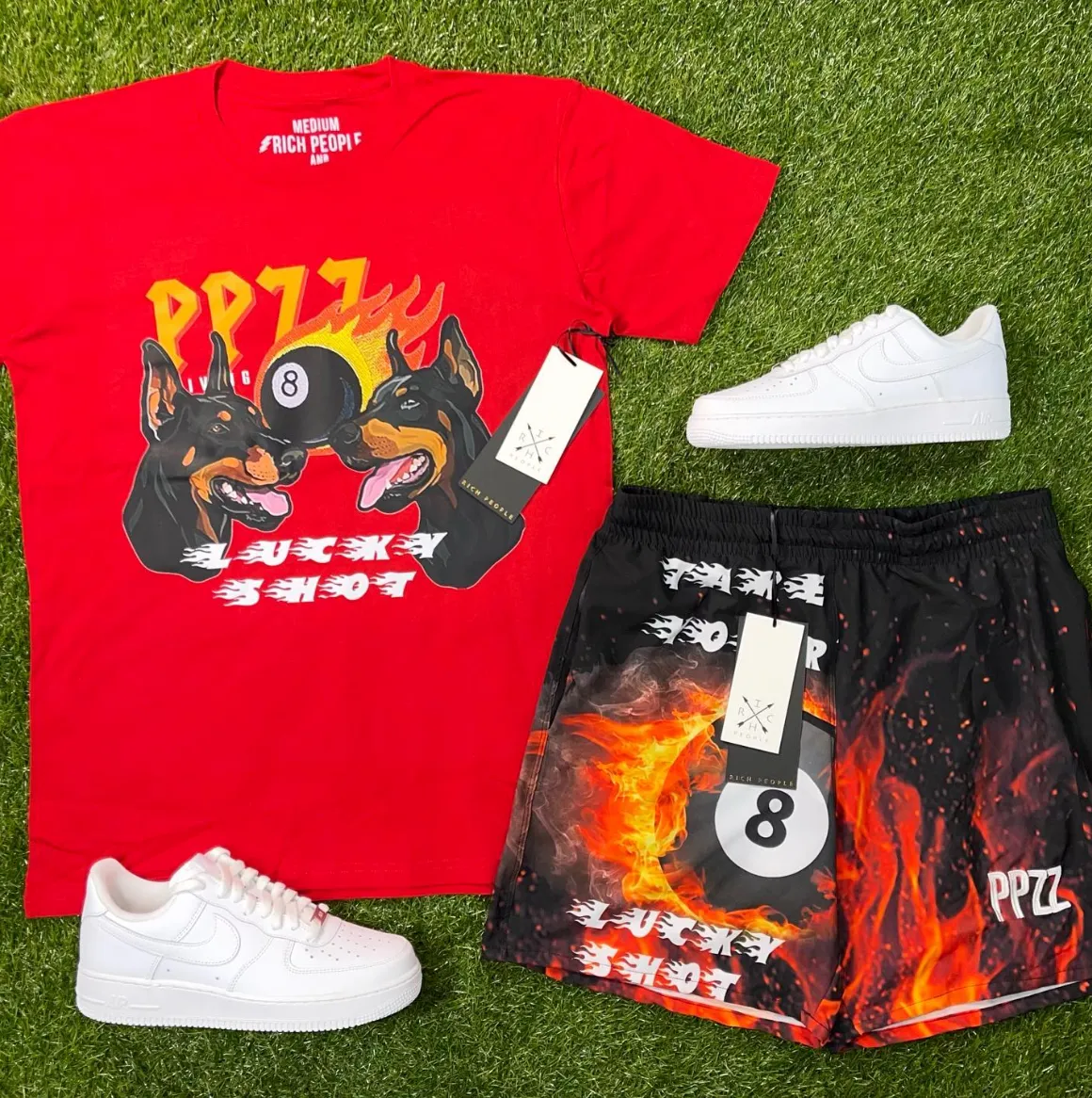 PPZZ x Rich People Lucky Shot Shorts (Blk/Flames) /D2