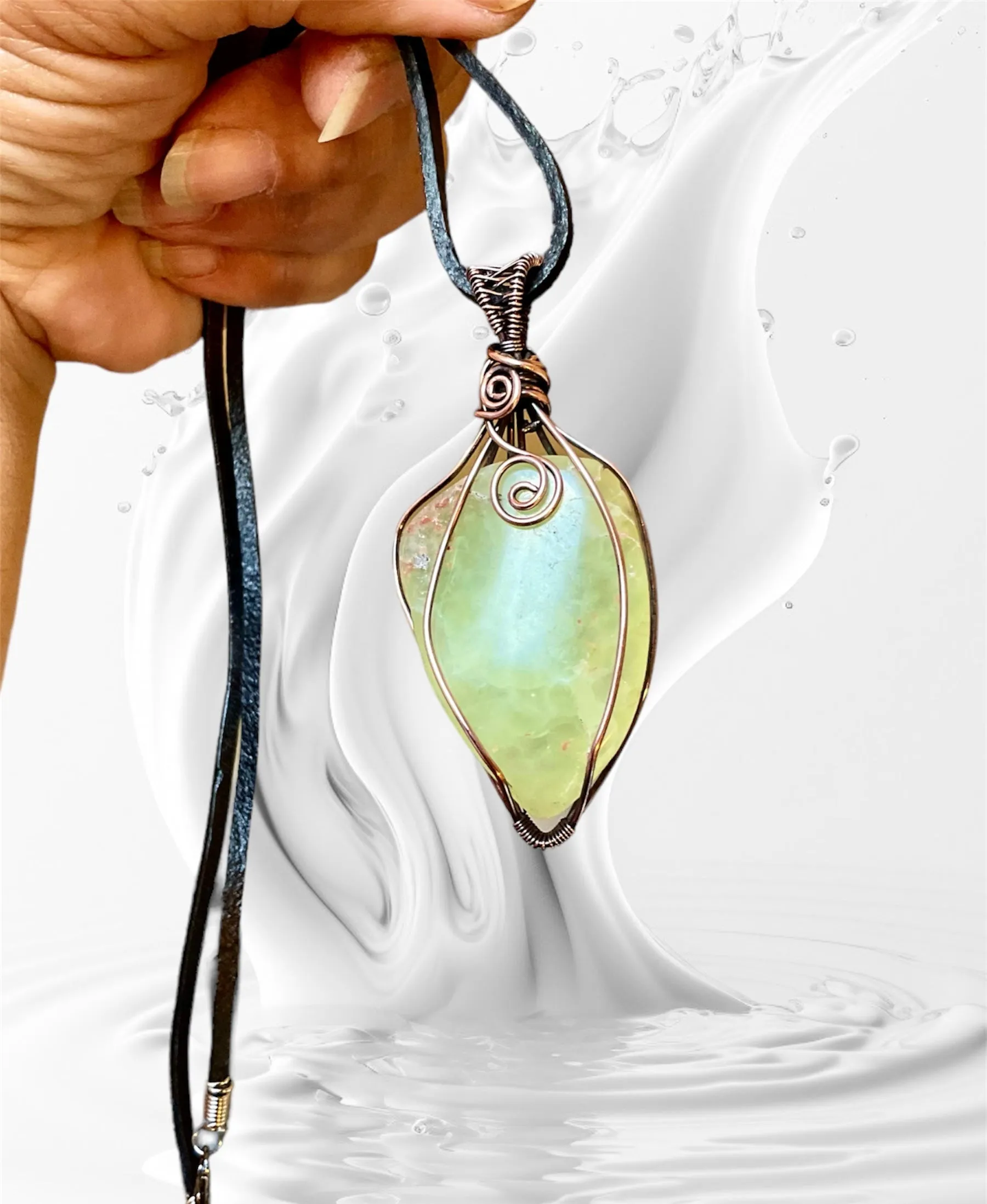 Prehnite Wire Wrapped Pendant