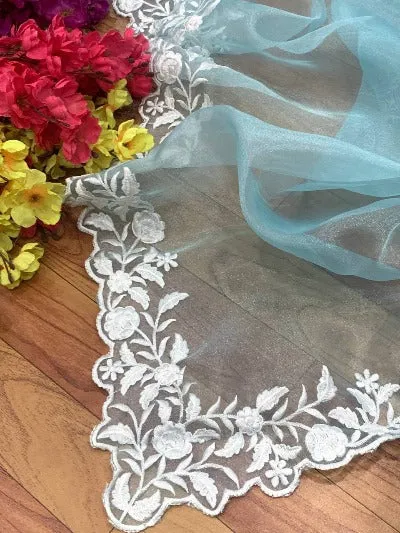 Pure Light Organza Embroidery Threadwork Saree