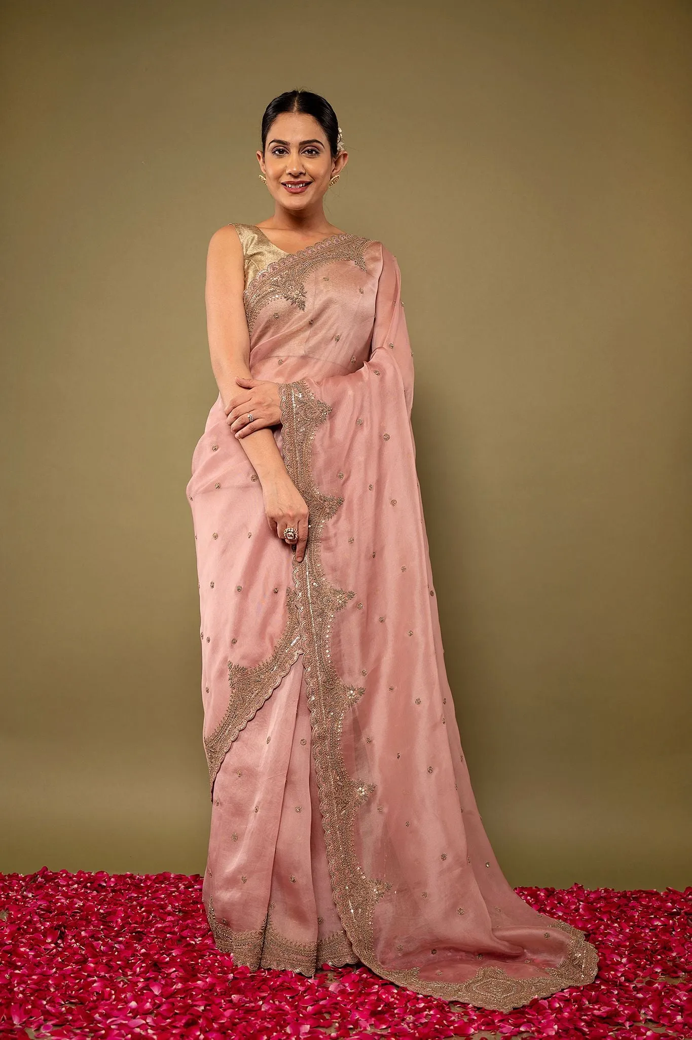 Pure  Organza Antique Work Saree