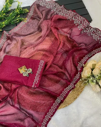 Pure Soft Sitara Silk Jharkhand Diamond Work Saree