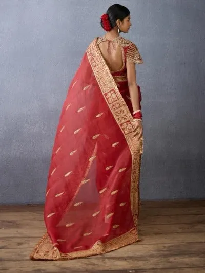 Red Refined Organza Silk Rich Designer Saree