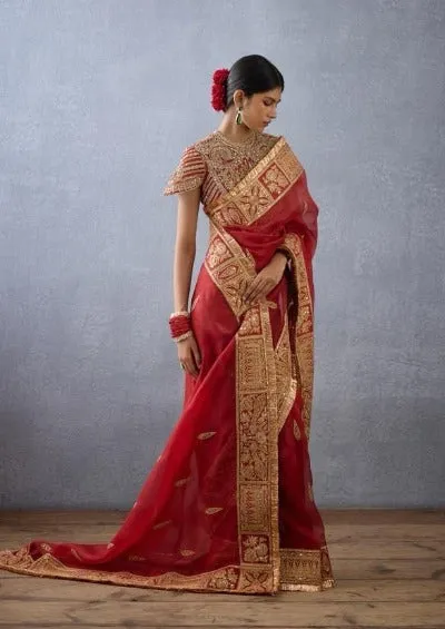 Red Refined Organza Silk Rich Designer Saree