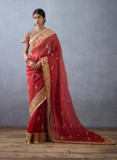 Red Refined Organza Silk Rich Designer Saree