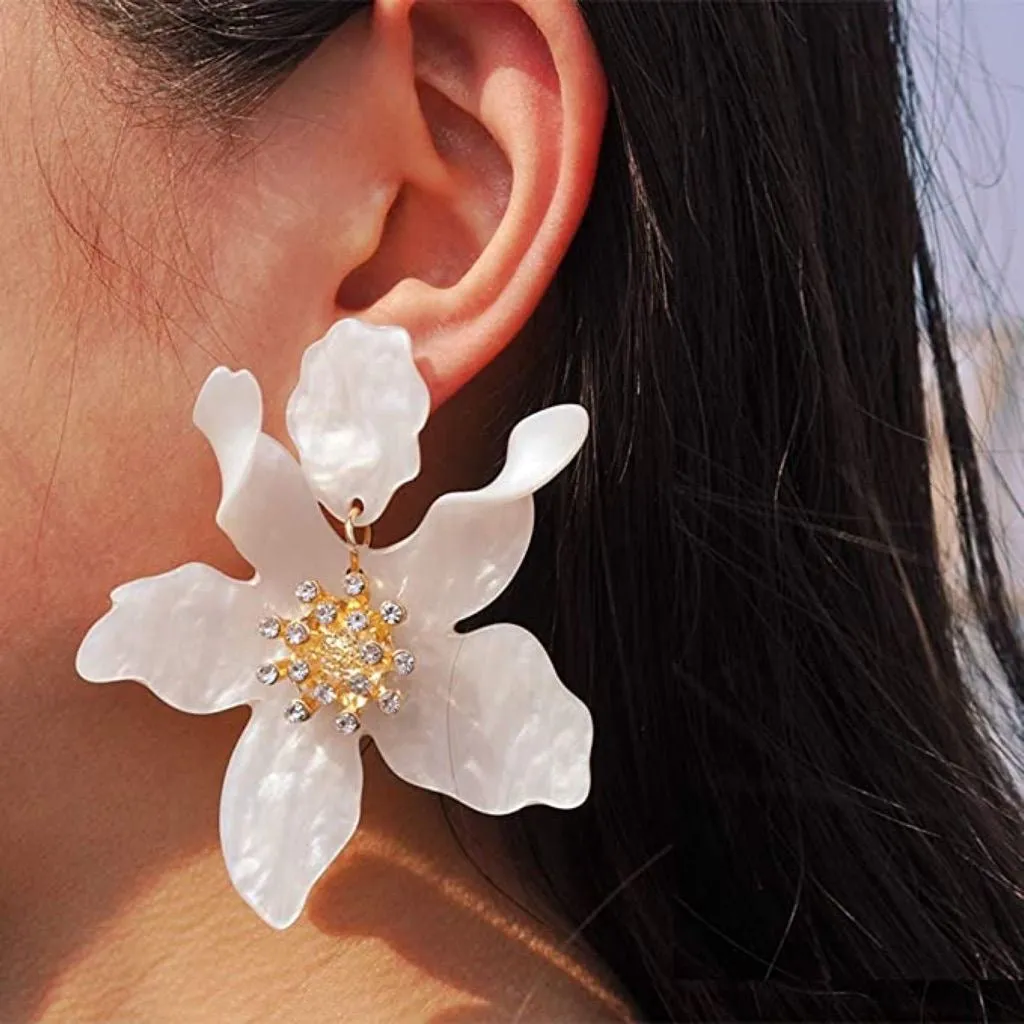 Resin Flower Statement Earrings