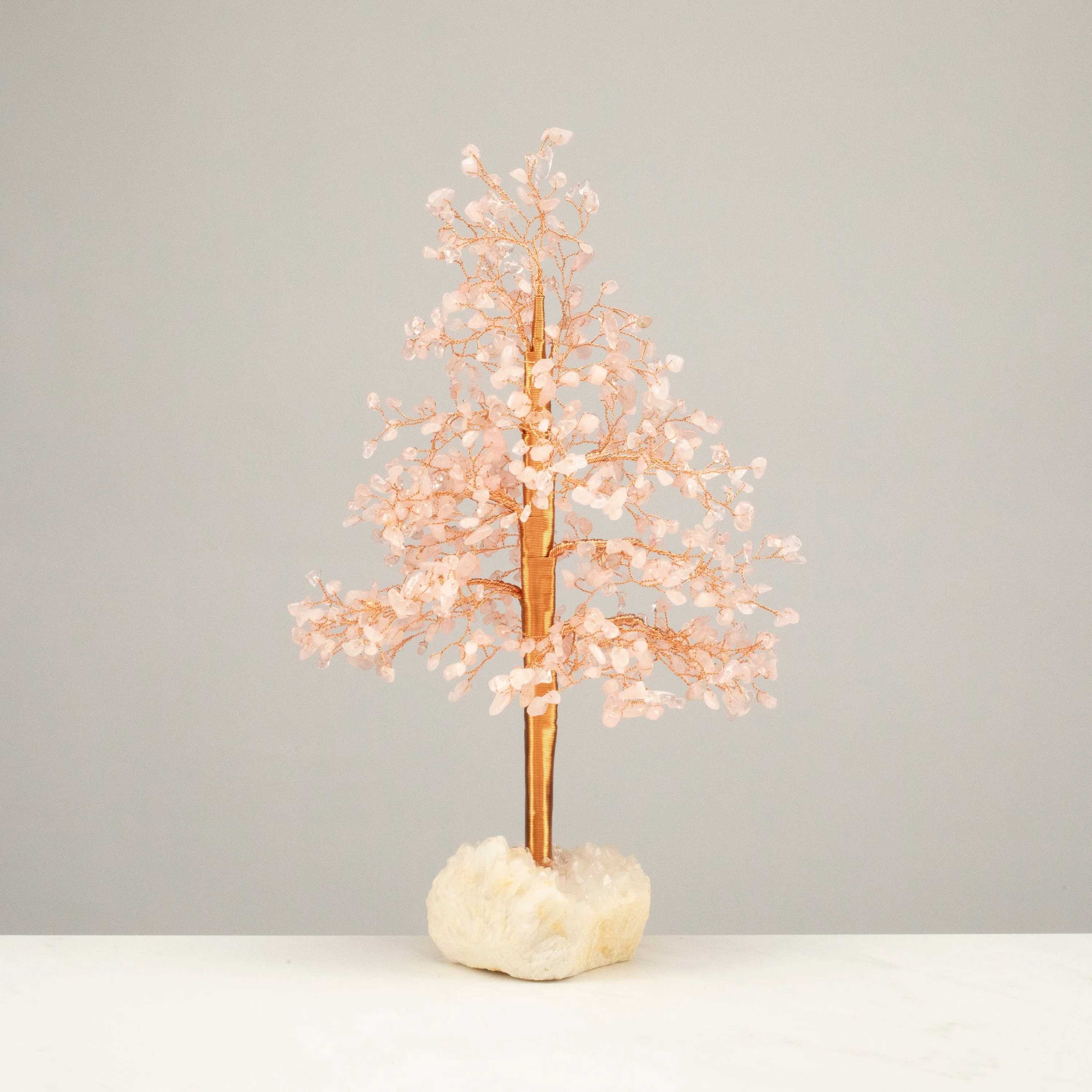 Rose Quartz Tree of Life on Quartz Cluster Base