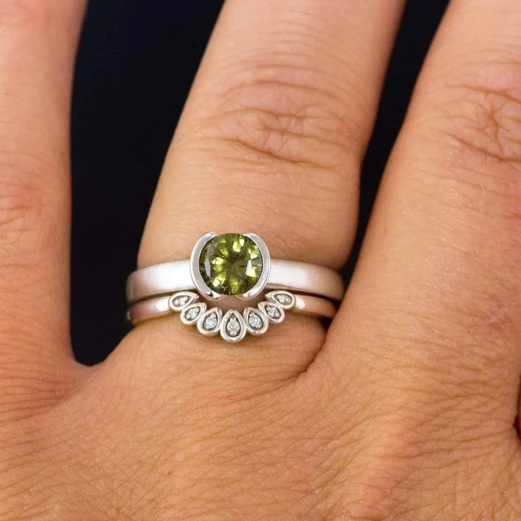 Round Cut Australian Olive Green Sapphire Halley Half-Bezel Solitaire Engagement Ring