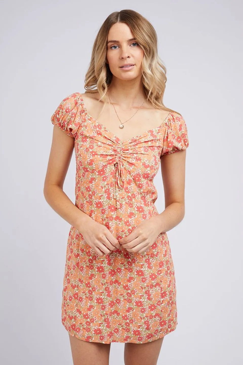 Ruby Orange Floral Print SS Mini Dress