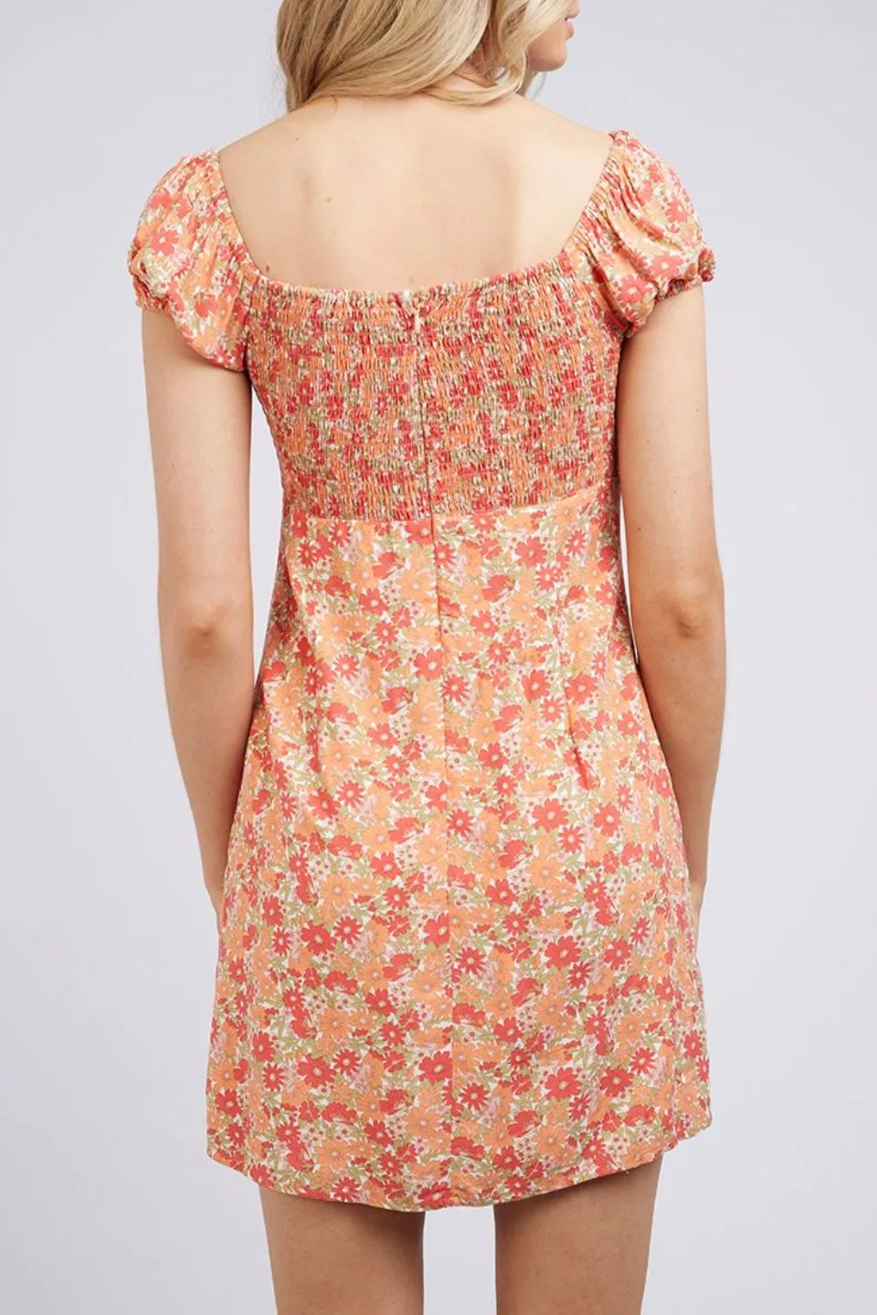 Ruby Orange Floral Print SS Mini Dress