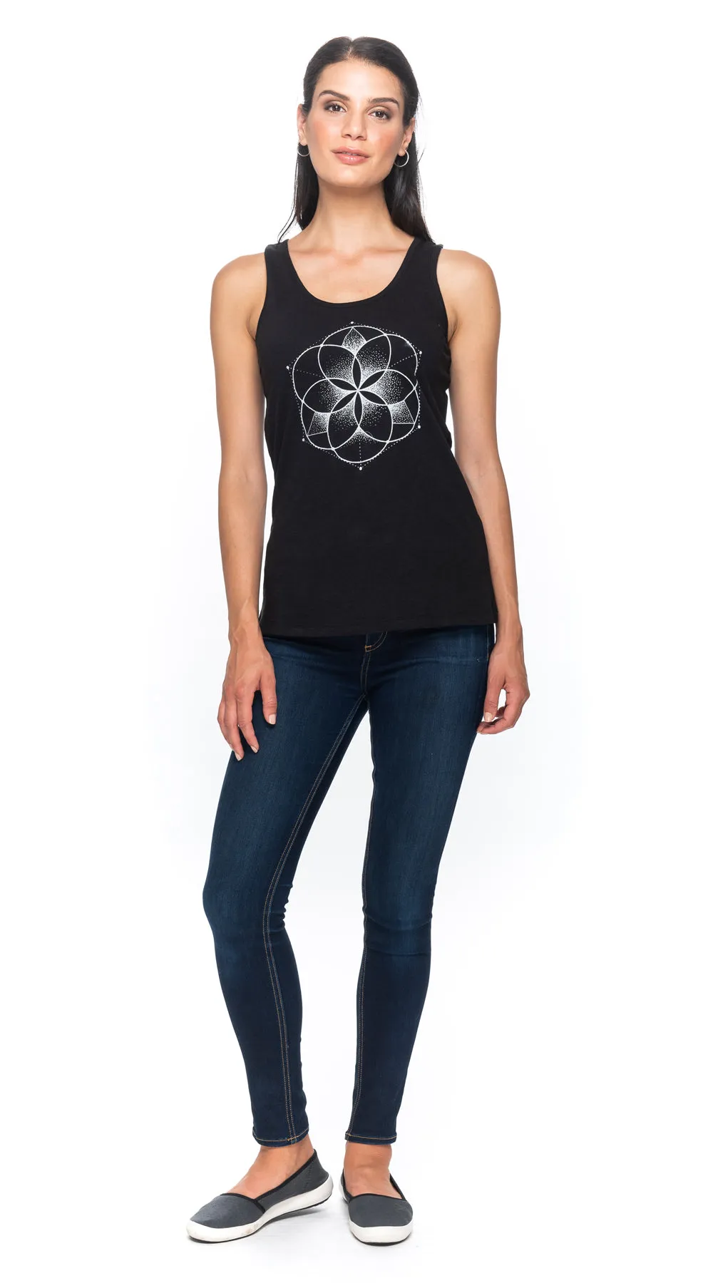 Satya Tank - black seed of life - organic cotton