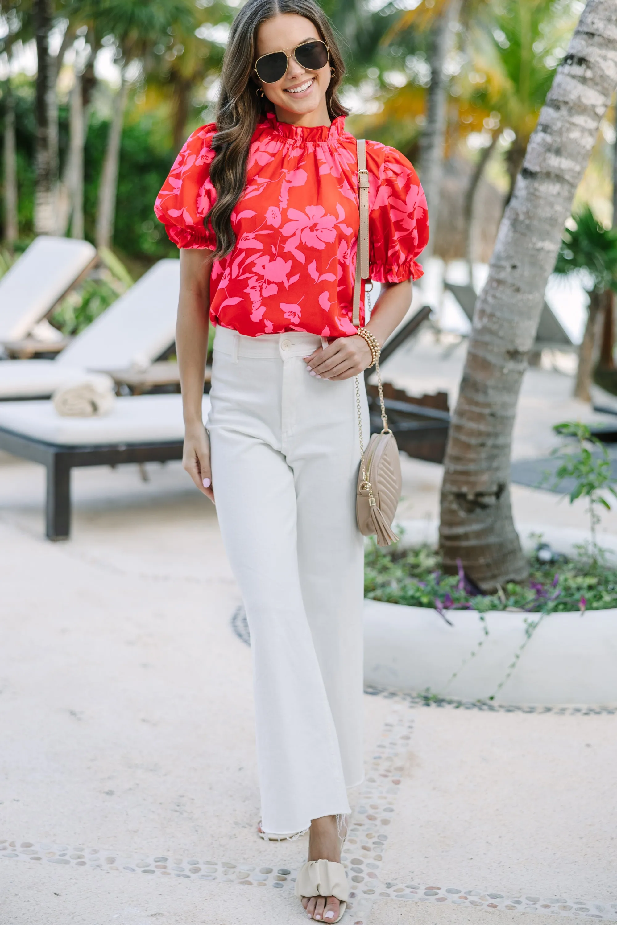 Say You Love Me Red Floral Blouse