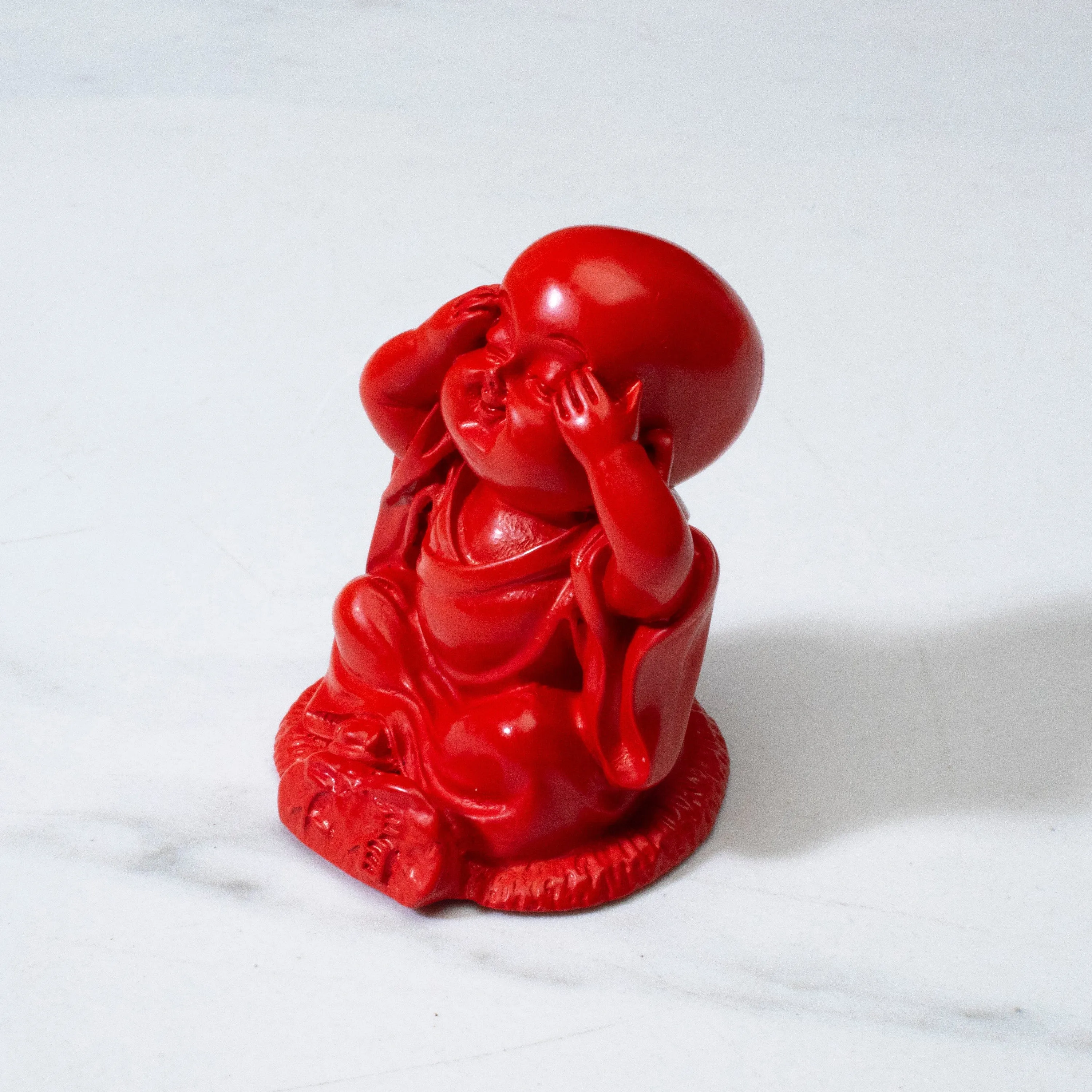 See No Evil Buddha Cinnabar Carving