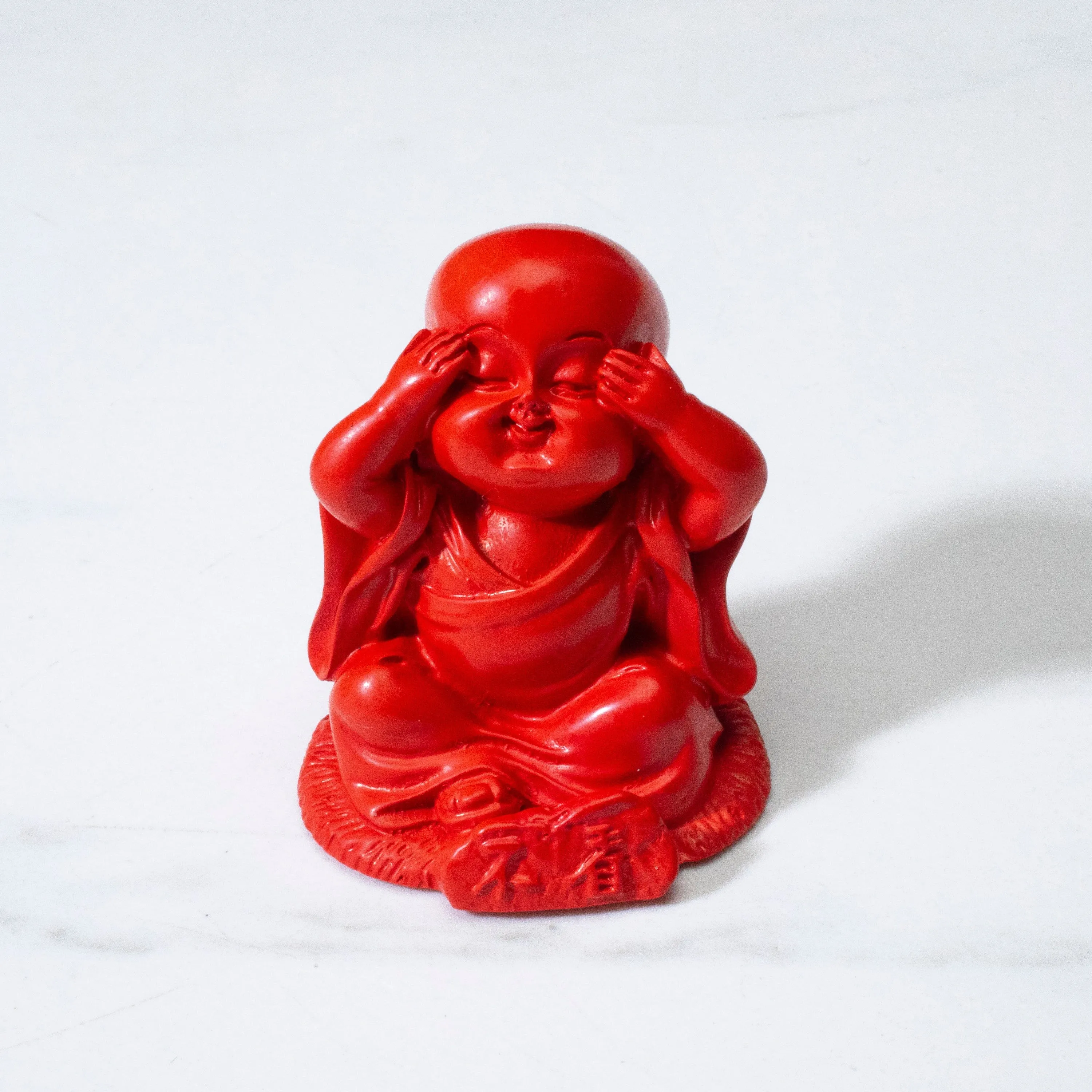 See No Evil Buddha Cinnabar Carving