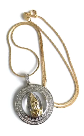 Silver Plated Virgen deGuadalupe Medal Gold Plated Chain