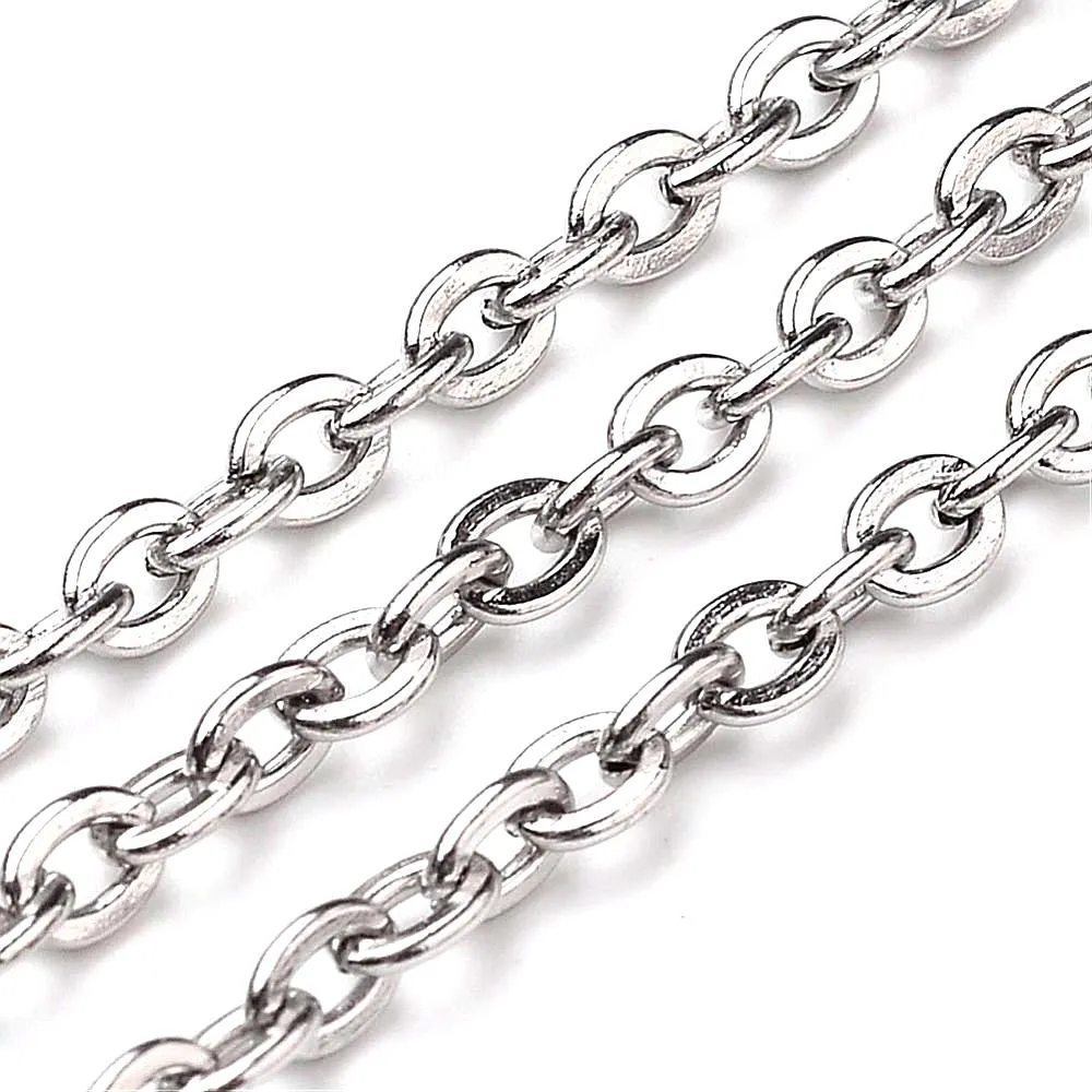 Stainless Steel Chain, 5x4mm Flattened, Open Links, 30 Feet, #1965