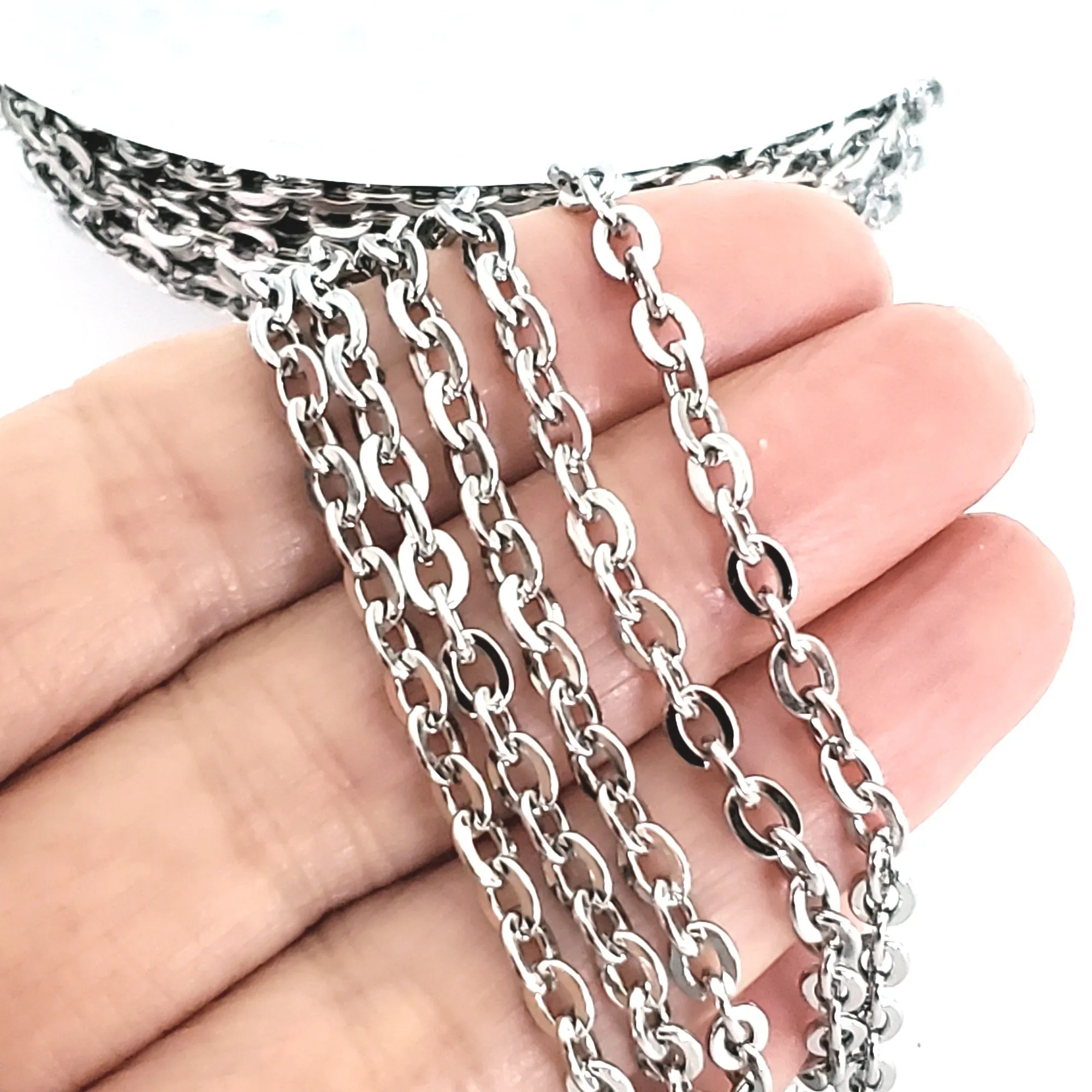 Stainless Steel Chain, 5x4mm Flattened, Open Links, 30 Feet, #1965