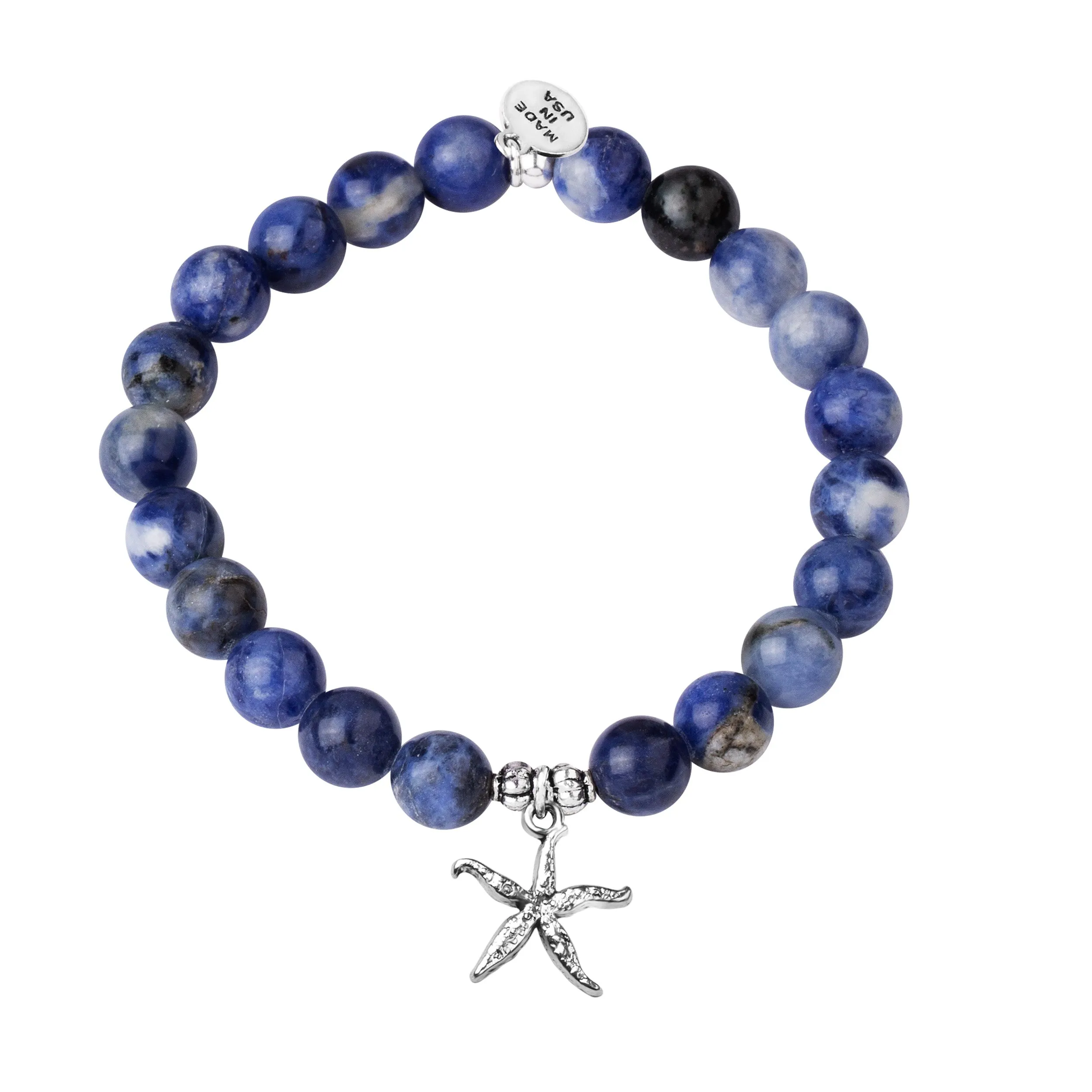 Starfish | Stone Beaded Charm Bracelet | Sodalite