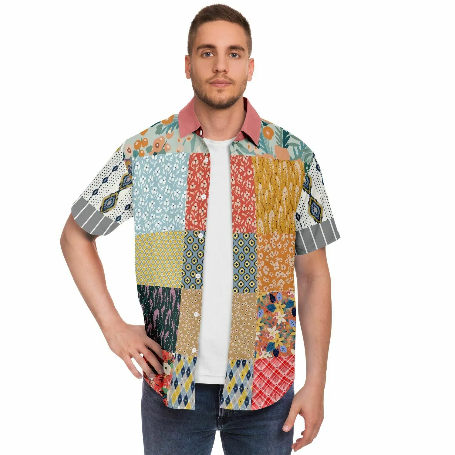 Tallulah Bankhead Patchwork Short Sleeve Button Down Shirt