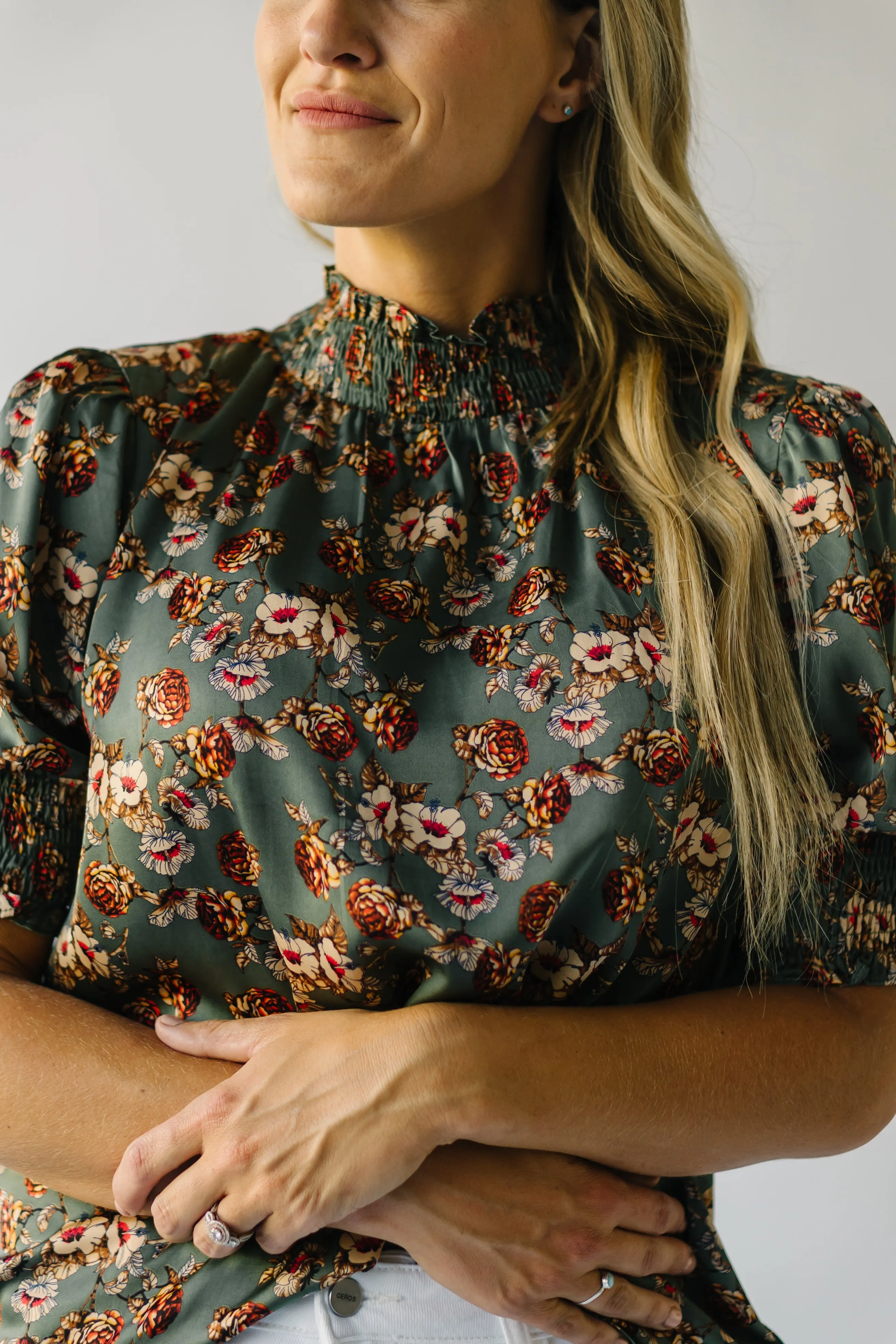 The Creston Smocked Detail Blouse in Olive