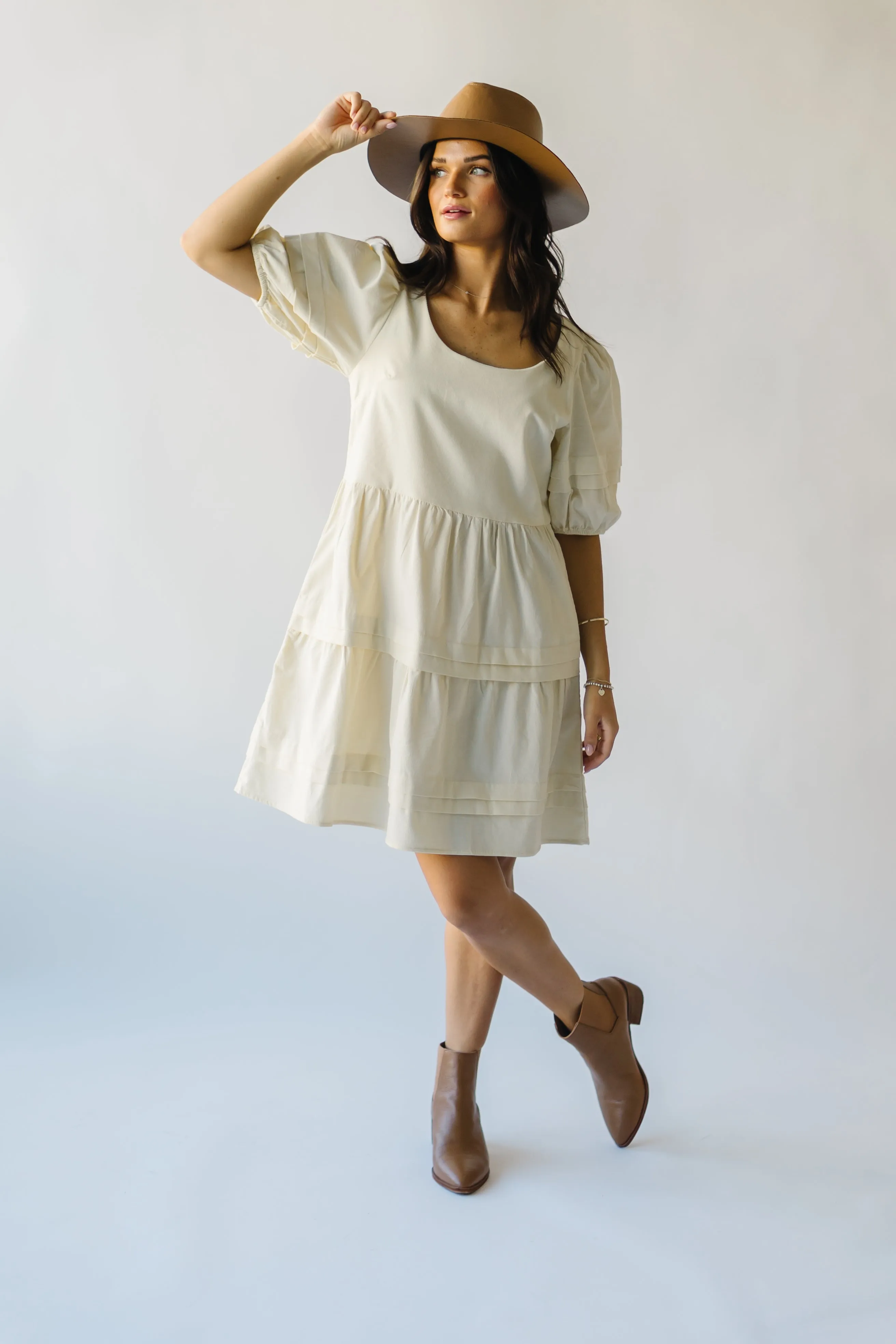 The Owensville Corduroy Midi Dress in Cream