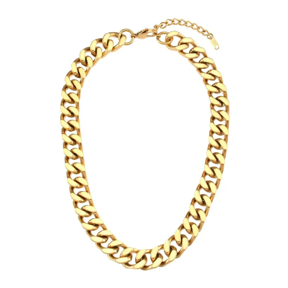 Trendy Stainless Steel 18K Gold-Plated Chunky Cuban Chain Necklaces for Women - Hip-Hop Inspired