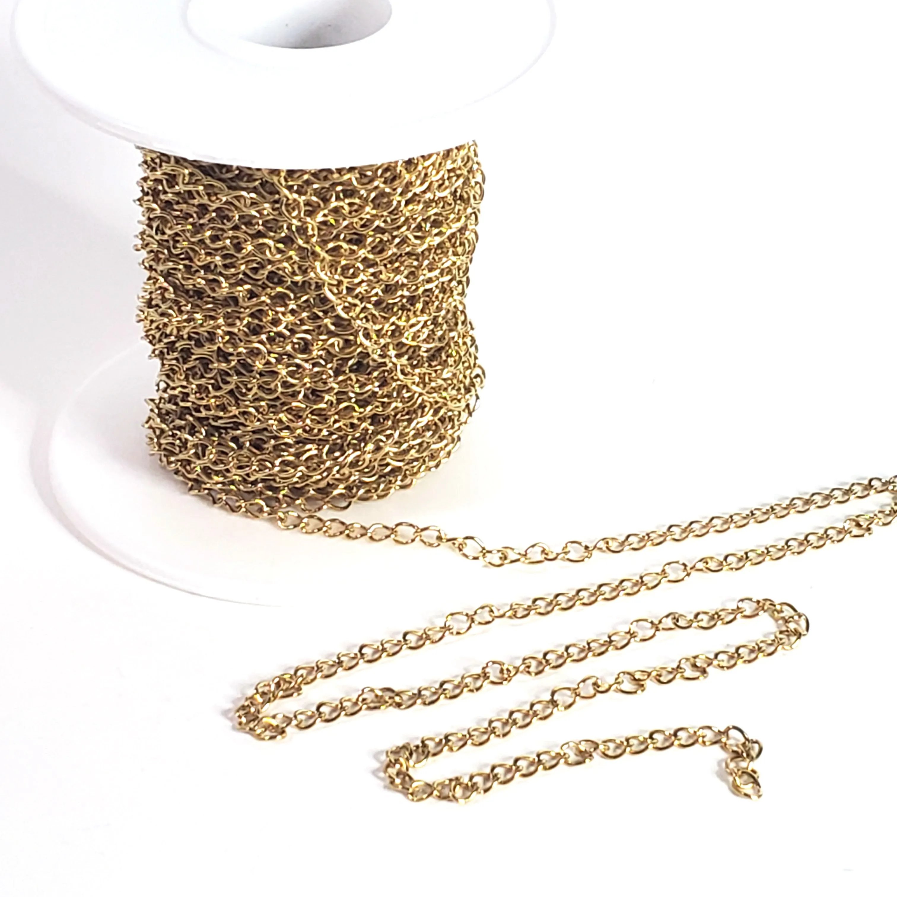 Twist Chain, Gold Stainless Steel Soldered Links, 3x4x0.5mm, 10 Meters Spooled, #1925 G