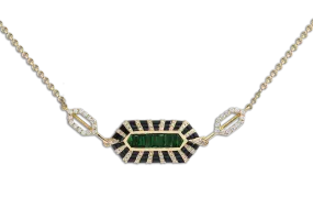 Twist Double Bullet Tsavorite Garnet, Black Sapphire Diamond Necklace