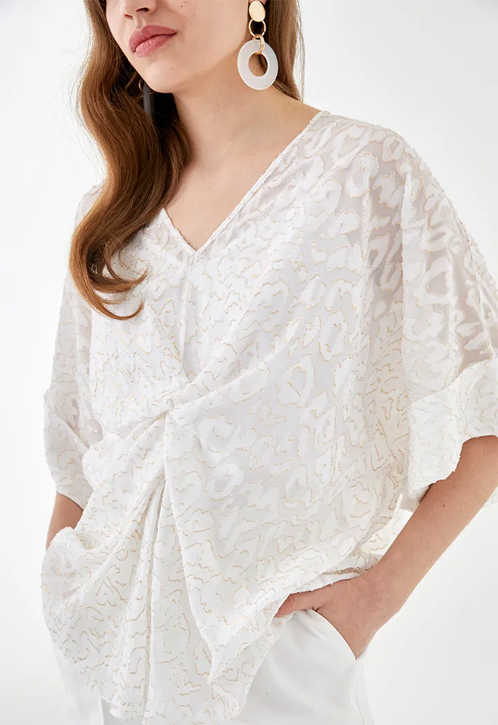 Twisted Front Textured Pattern Blouse