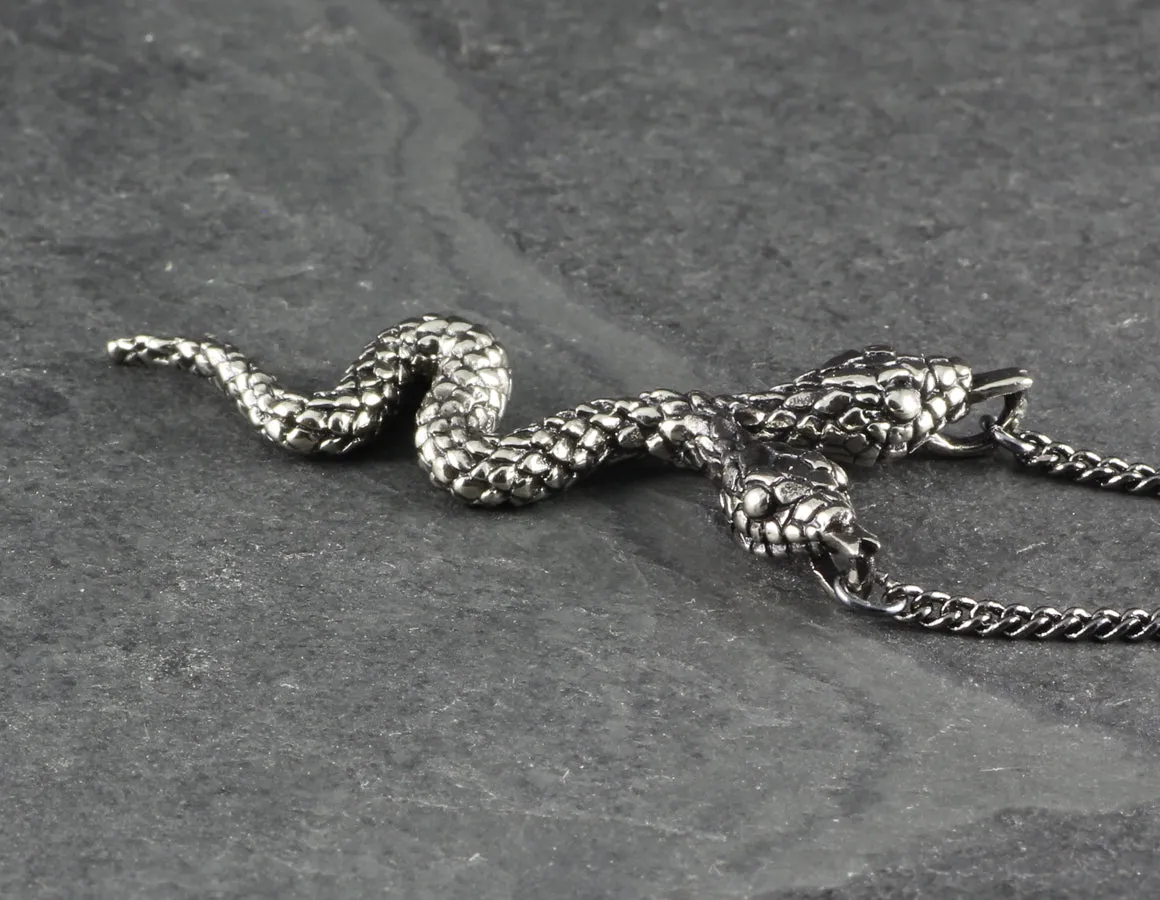 Two-Headed Snake Necklace - Silver