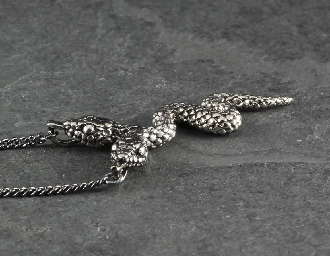 Two-Headed Snake Necklace - Silver