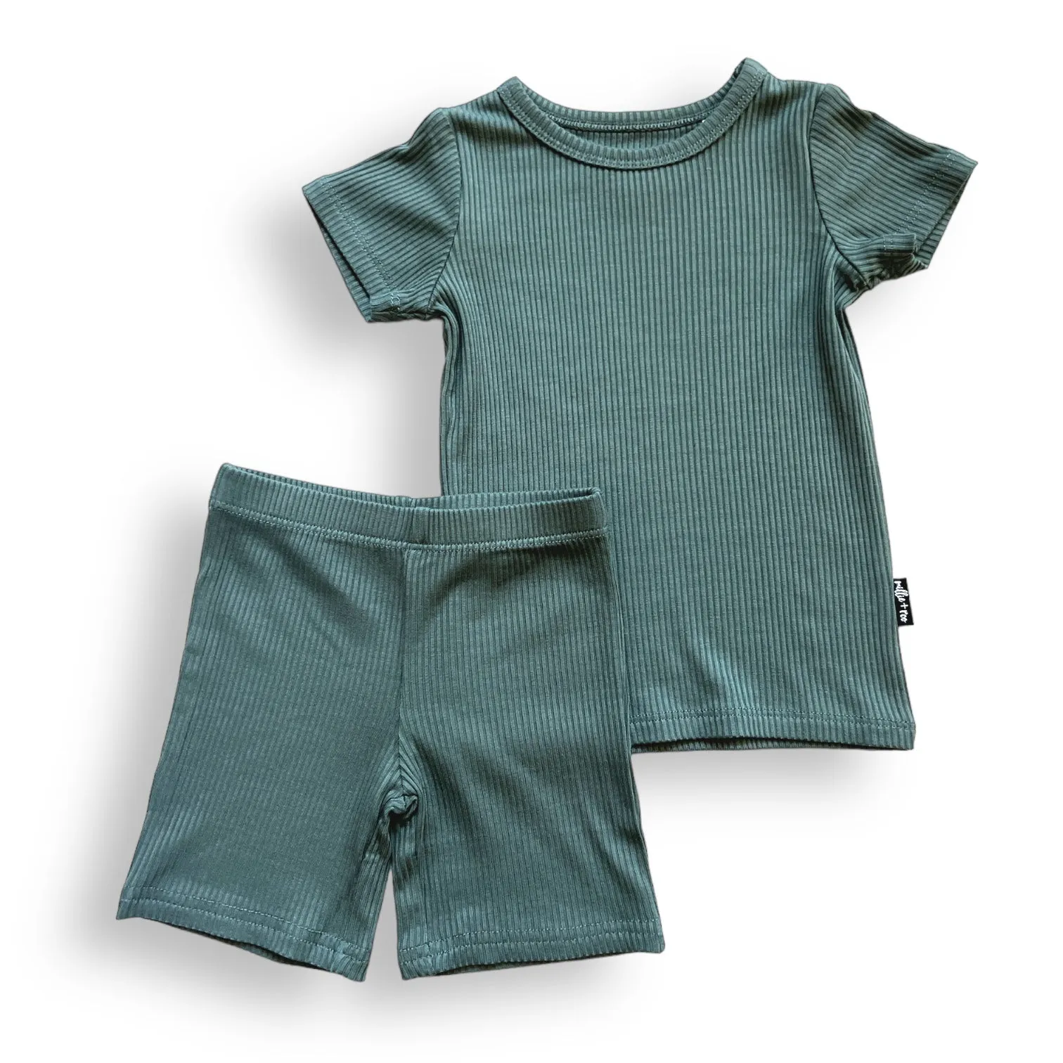 TWO PIECE SHORTIE SET- Slate Ribbed