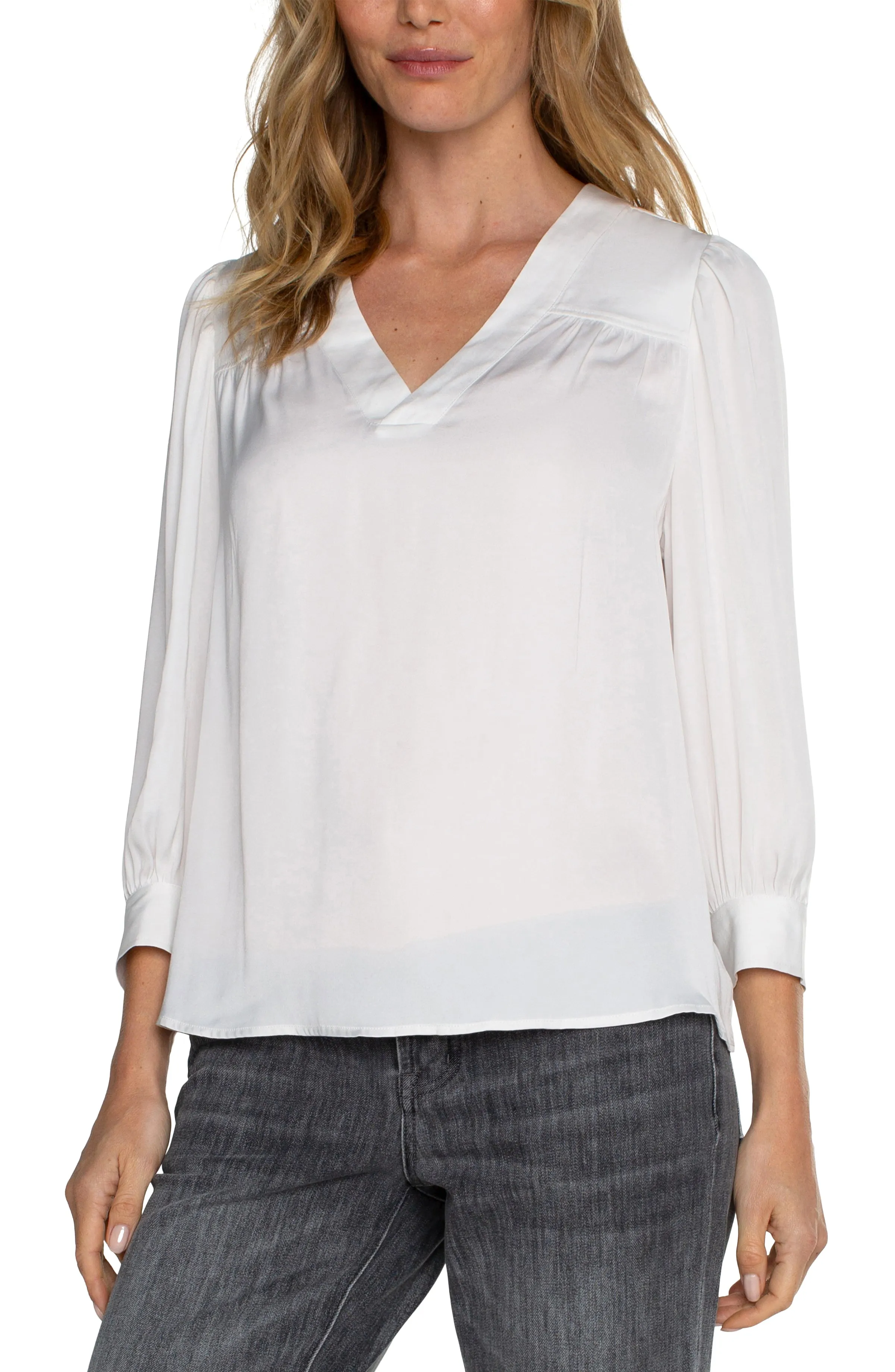 V-Neck Popover Blouse-Liverpool