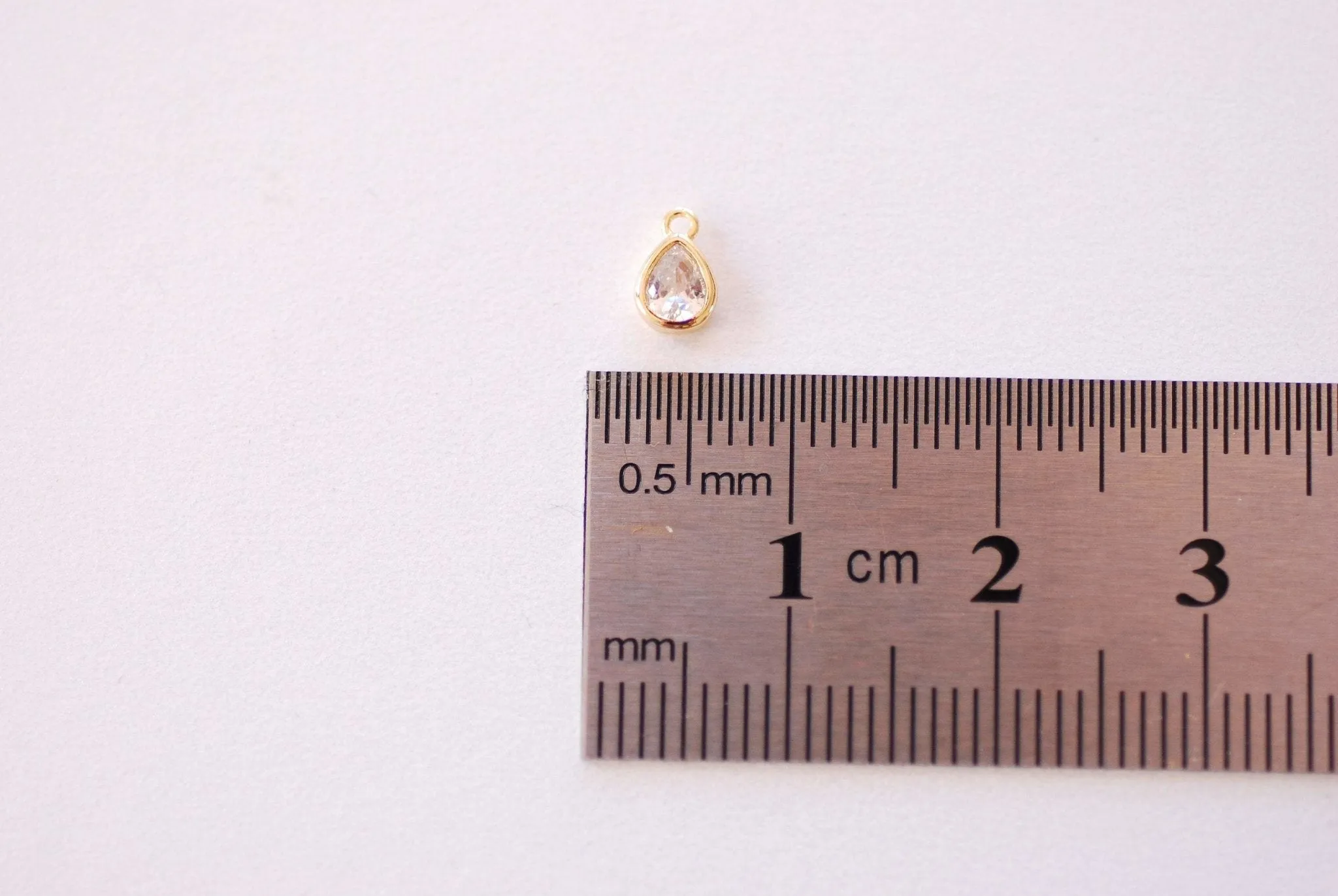 Wholesale Clear TearDrop  Bezel Cubic Zirconia Charm - 16k Gold Plated over Brass CZ Bezel Teardrop Earring Finding HarperCrown Bulk Charms B152