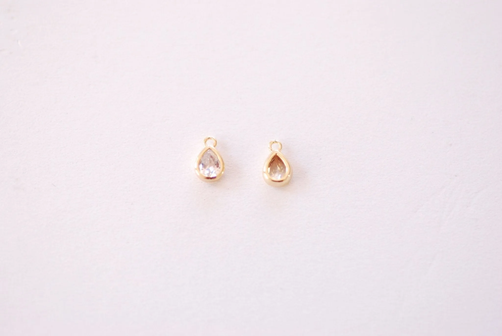 Wholesale Clear TearDrop  Bezel Cubic Zirconia Charm - 16k Gold Plated over Brass CZ Bezel Teardrop Earring Finding HarperCrown Bulk Charms B152