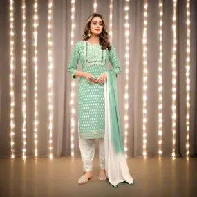 Women Green Naira Cut Party Wear Kurta Suit