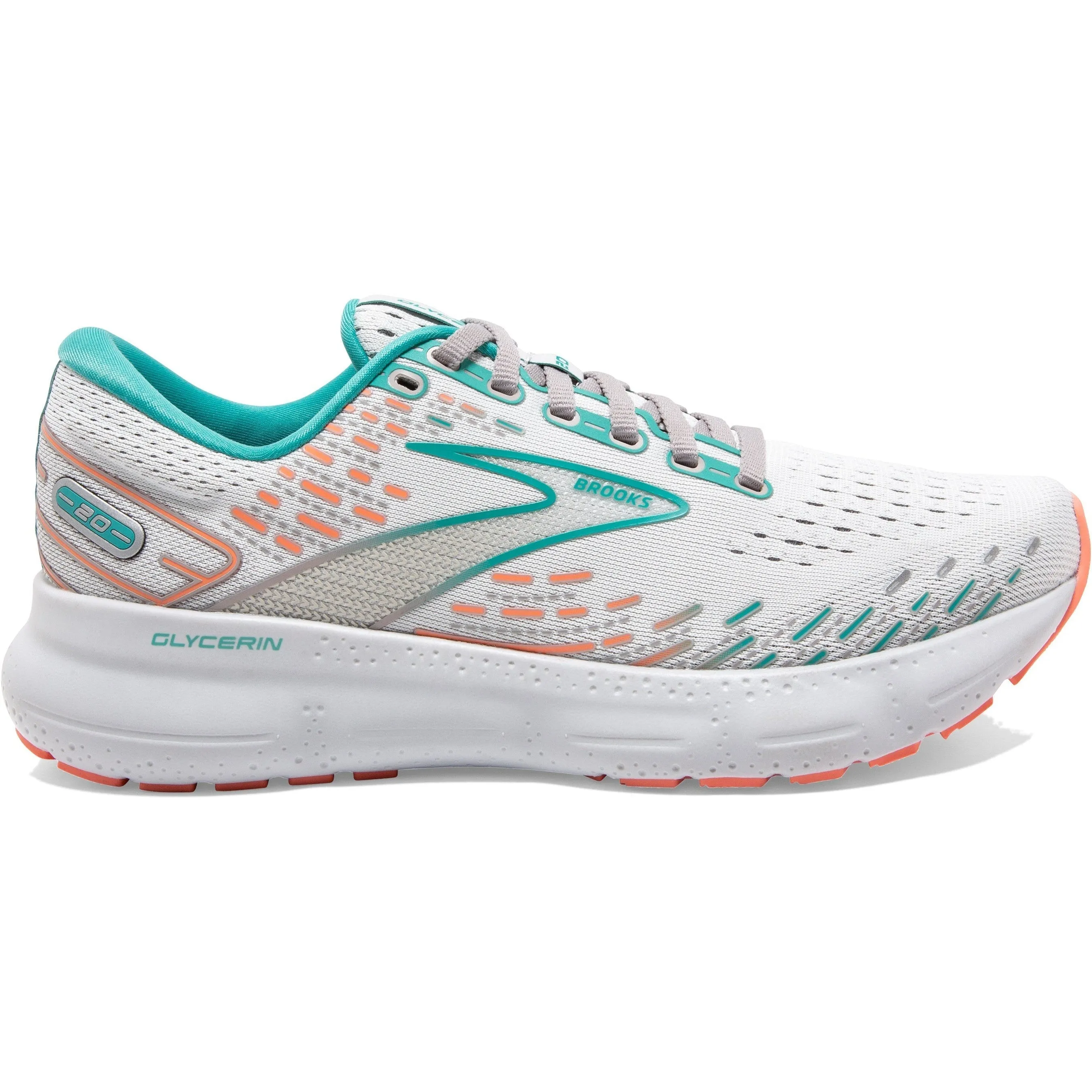 Women's Brooks Glycerin 20, Oyster/Latigo Bay/Coral, 12 D Wide