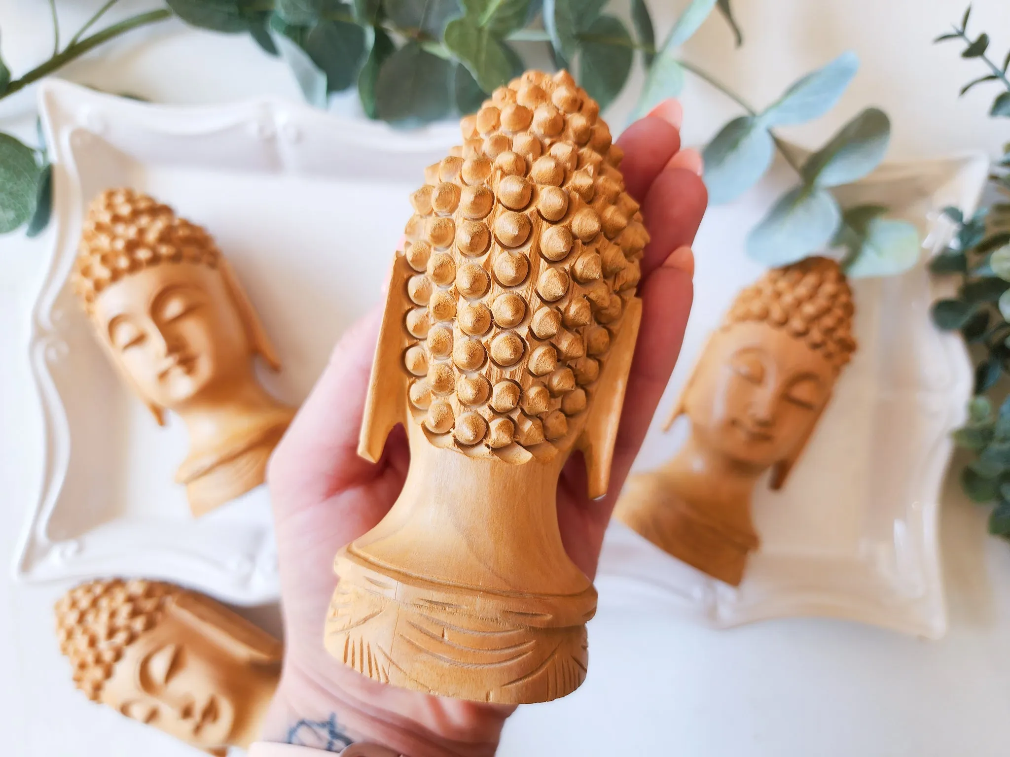 Wooden Buddha Head Carving || 5